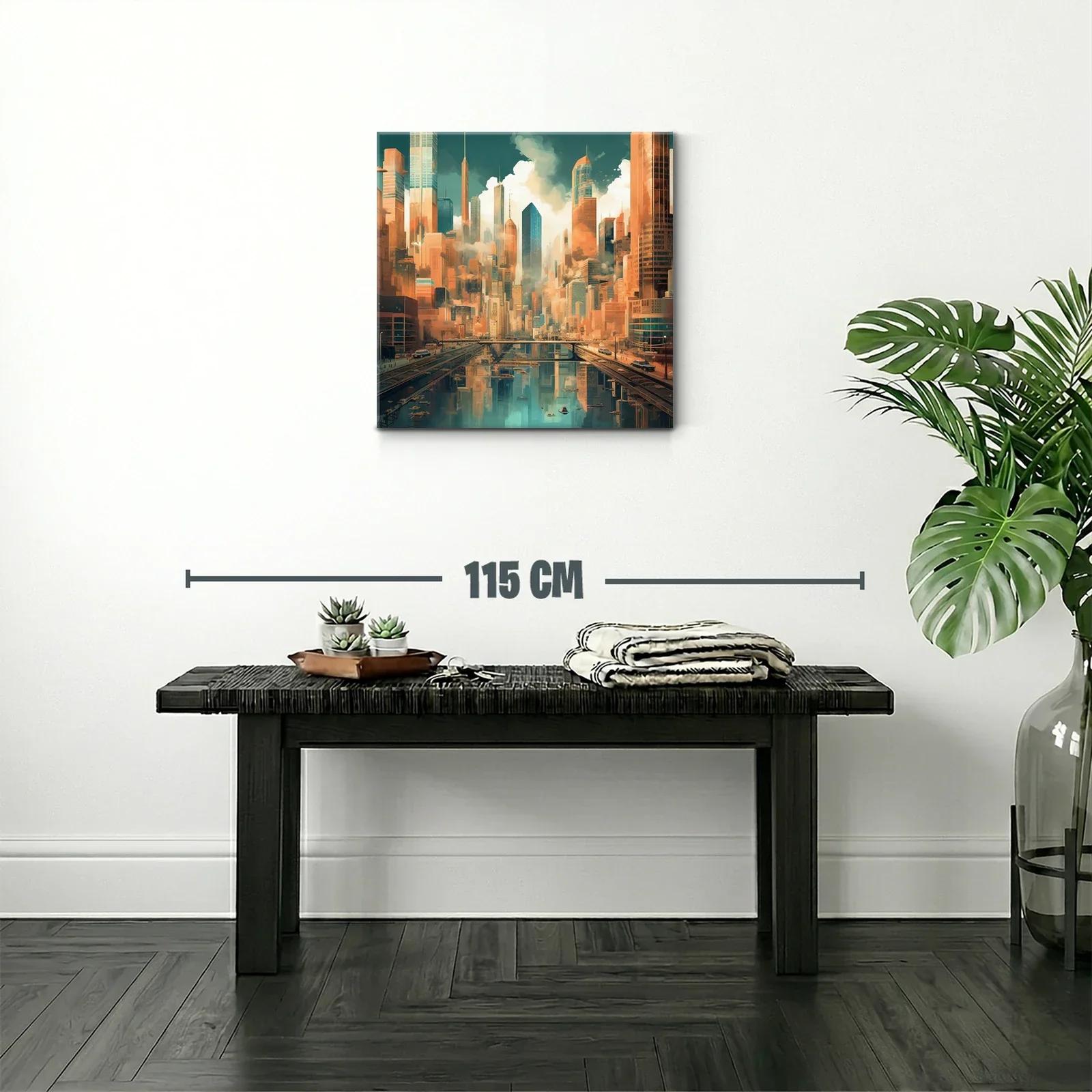 Paisaje urbano futurista con reflejos en el agua — miniatura 2