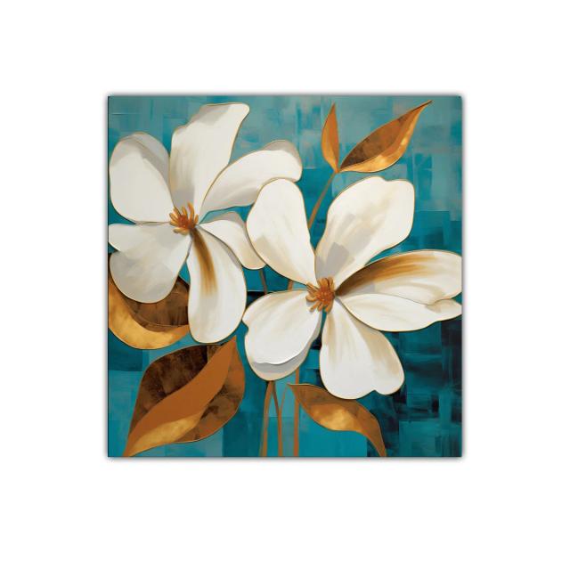 Elegancia floral en tonos dorados y azules vibrantes