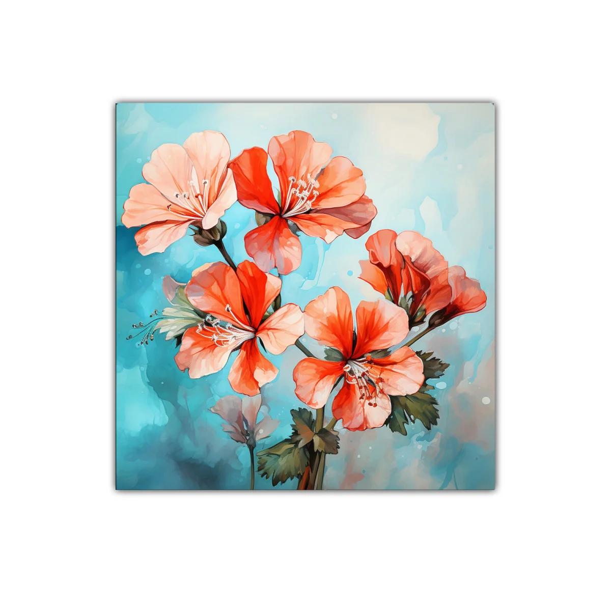 Floral vibrante con tonos coral y azul celeste — imagen principal