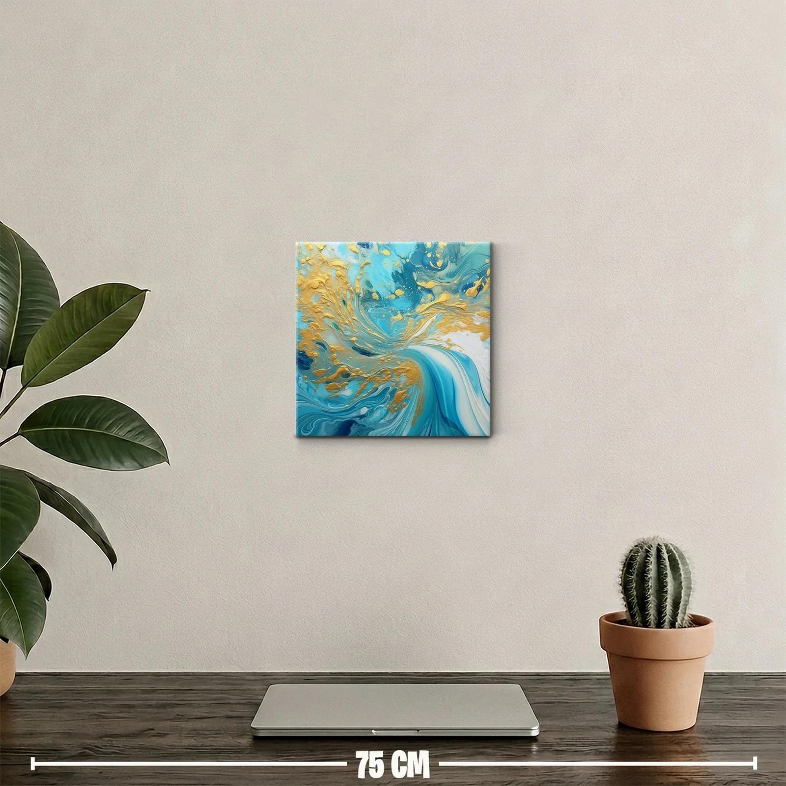 Cuadro abstracto con remolinos en azul y dorado elegante — miniatura 2
