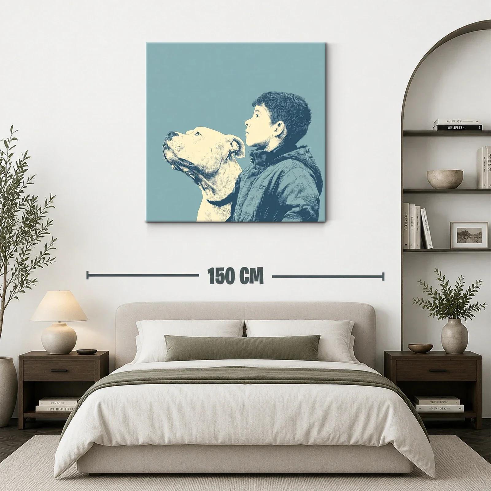 Retrato sereno de niño y perro en tonos azules suaves — miniatura 3