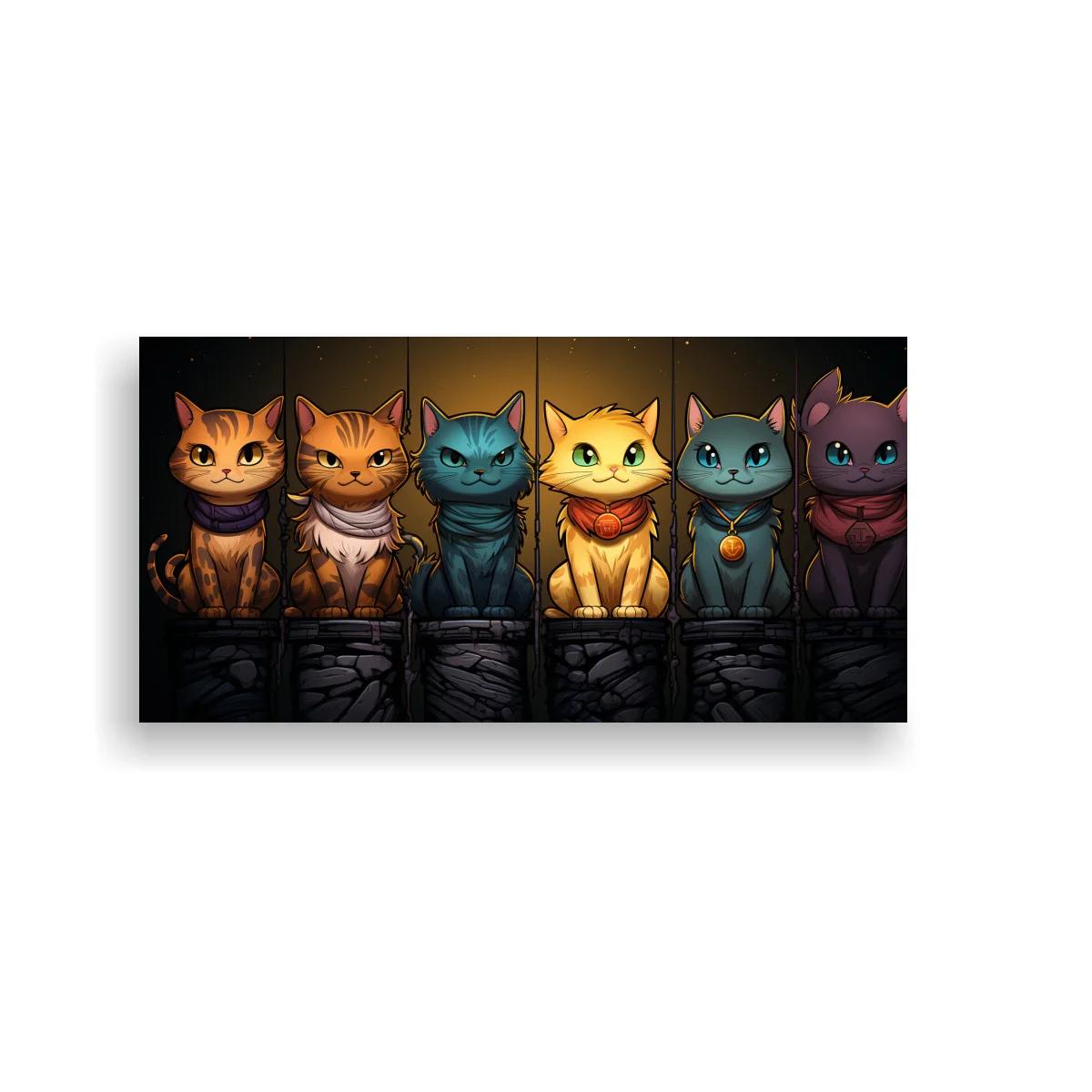 Cuadro seis gatos con bufandas y faroles