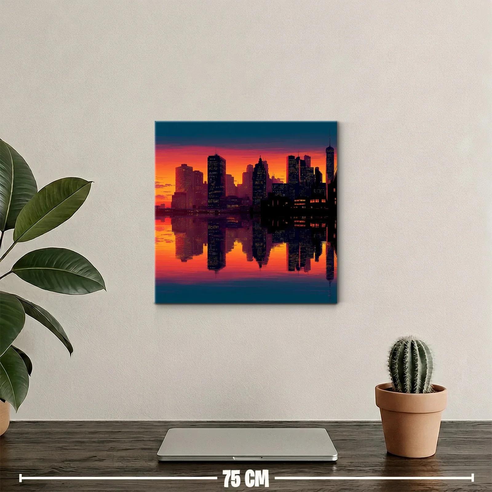 Atardecer vibrante sobre ciudad con reflejo en agua — miniatura 2