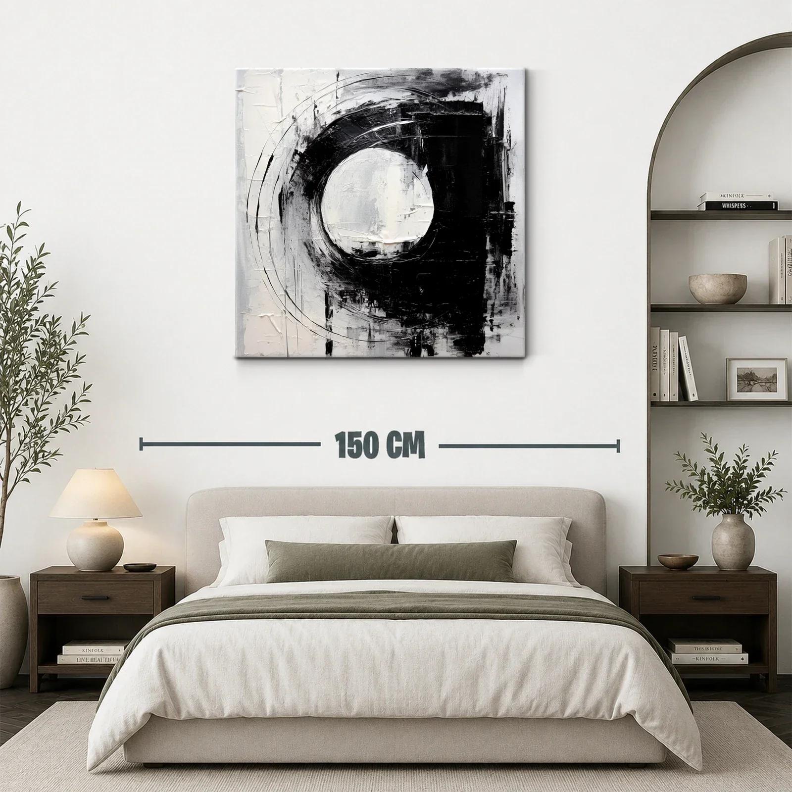 Cuadro abstracto con formas circulares en tonos blanco y negro — miniatura 3
