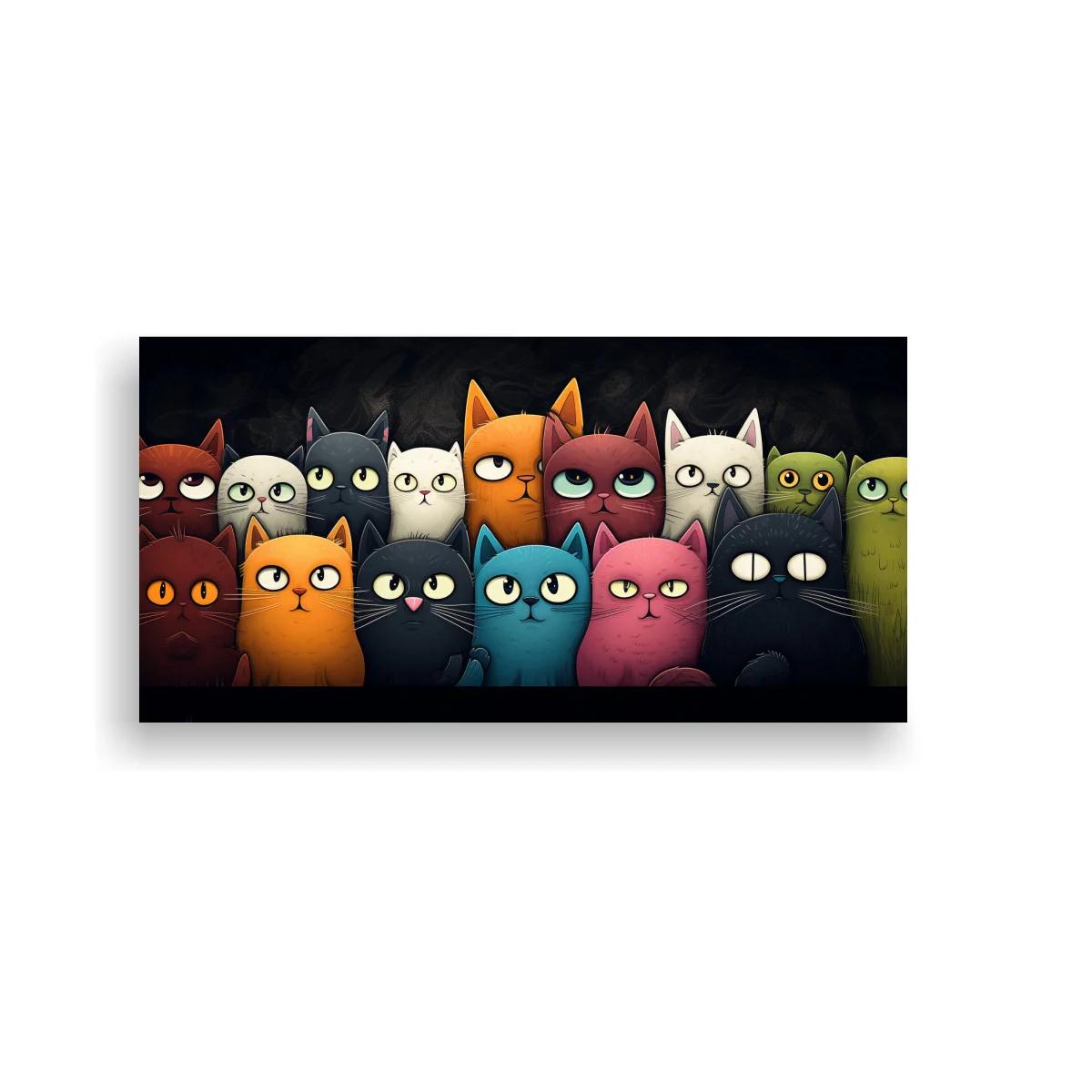 Cuadro grupo de gatos de colores con paleta multicolor