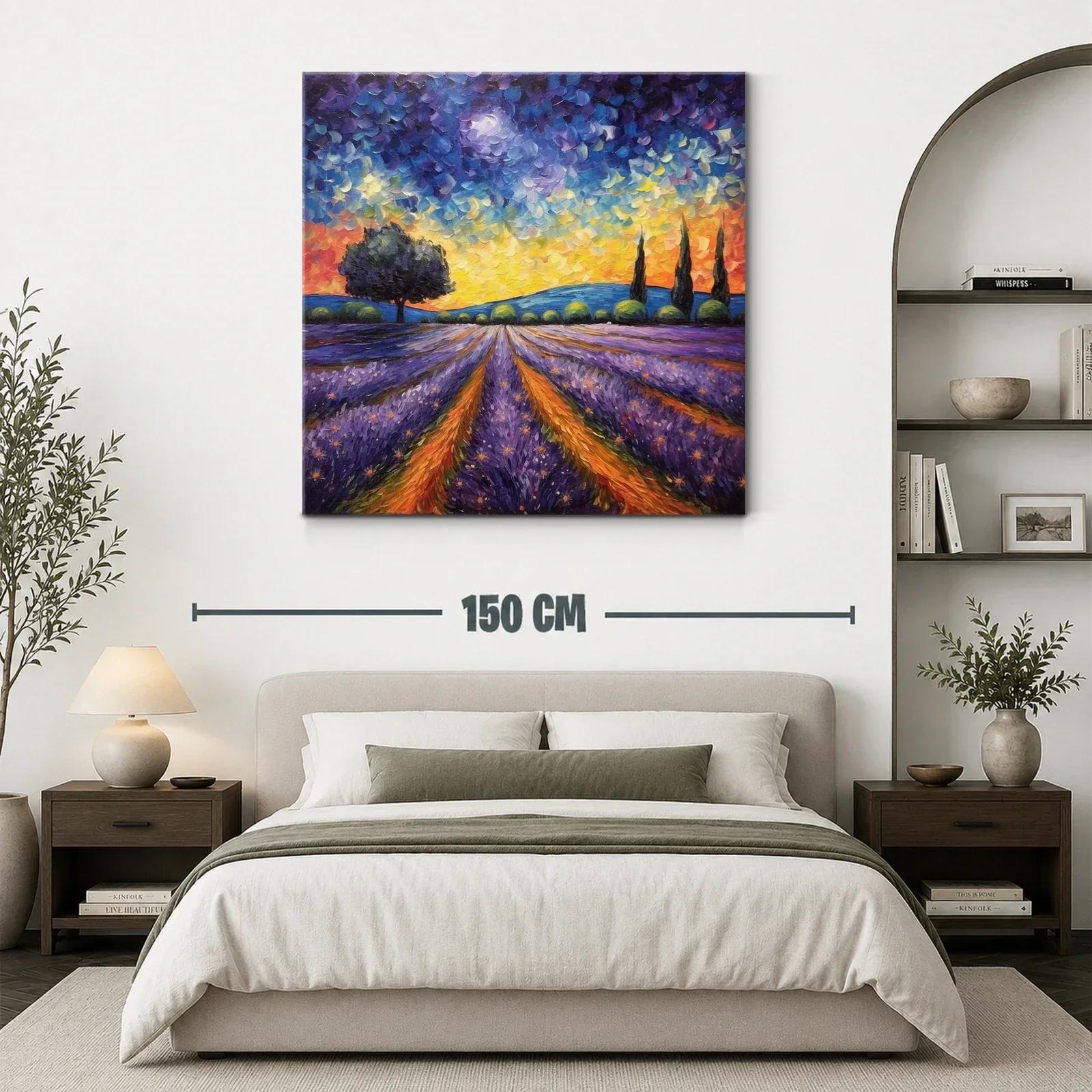Paisaje de atardecer con campos de lavanda vibrantes — miniatura 3