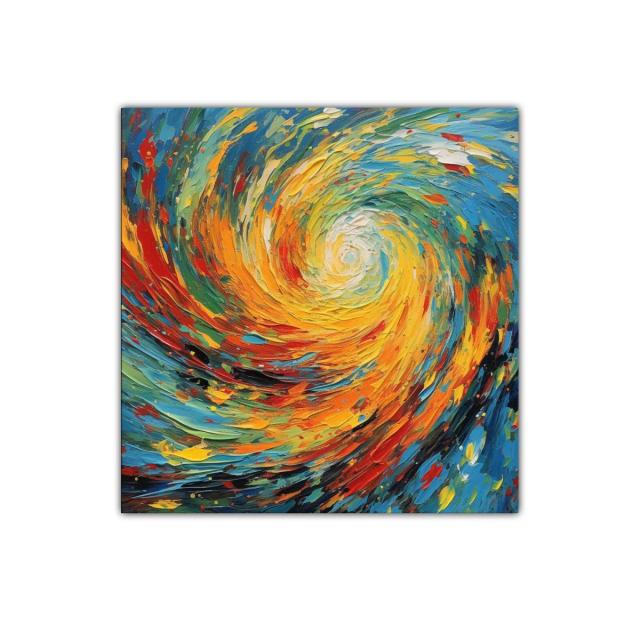 Cuadro con remolino de colores vibrantes y energía dinámica
