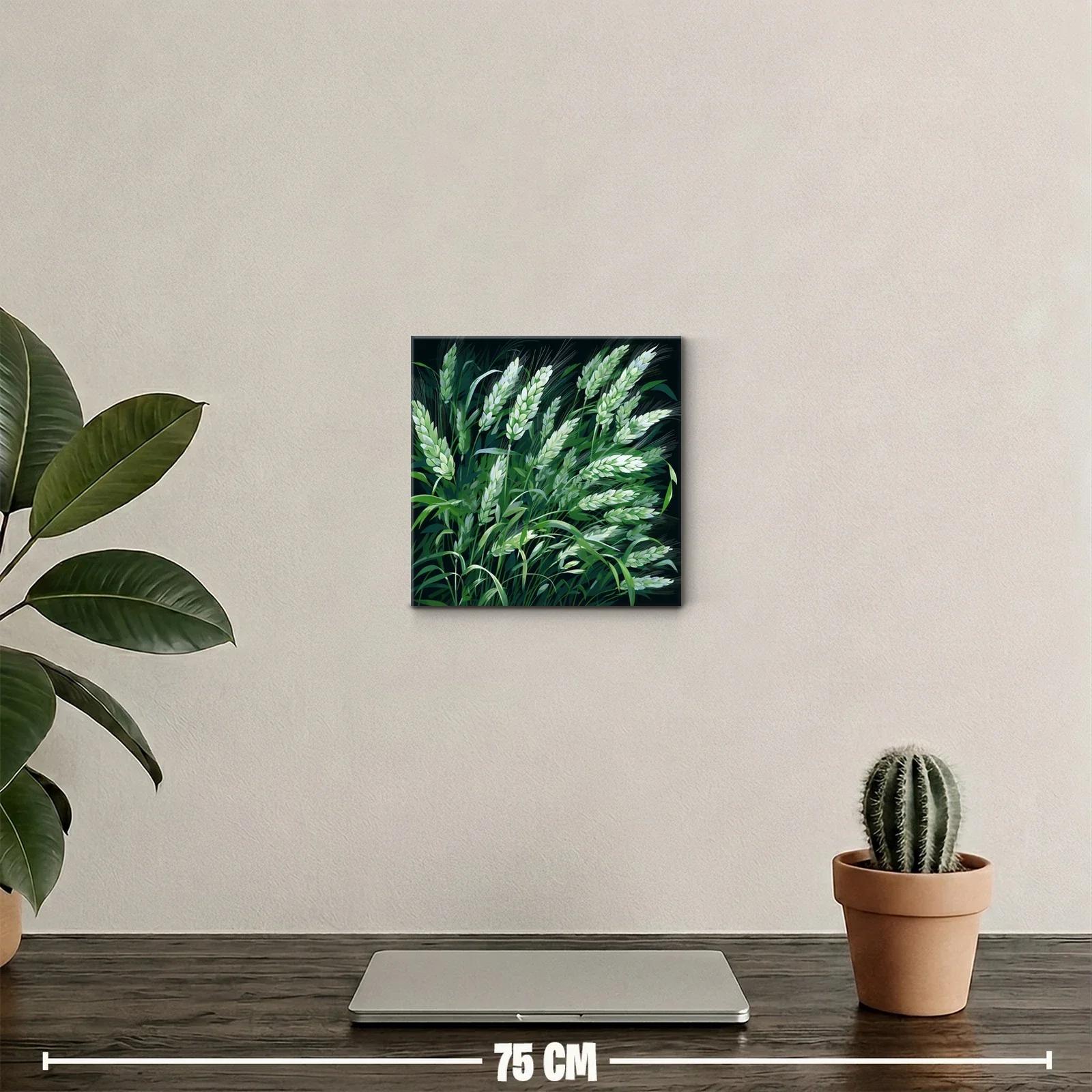 Cuadro decorativo con espigas verdes sobre fondo oscuro — miniatura 2