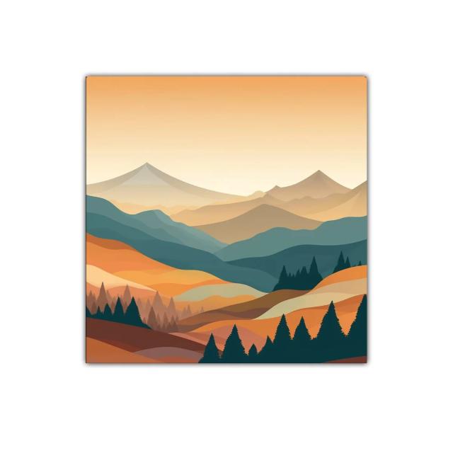 Paisaje montañoso en tonos cálidos y verdes suaves