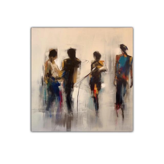 Composición abstracta de figuras humanas en movimiento