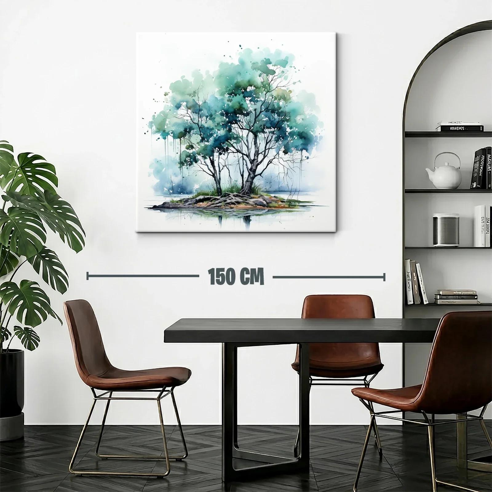 Árbol en isla con tonos verdes y azules serenos — miniatura 2
