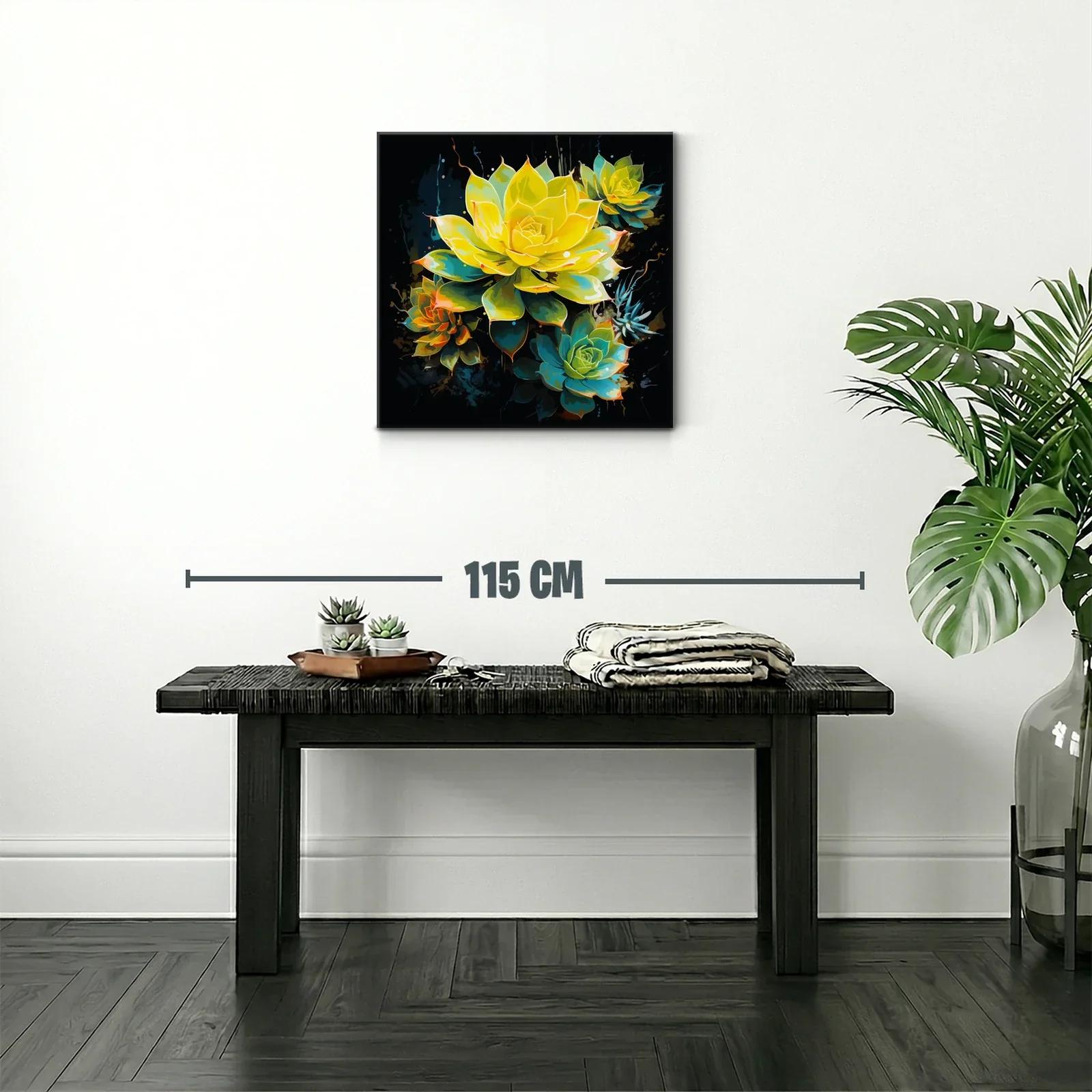 Cuadro floral vibrante con tonos amarillos y verdes — miniatura 2