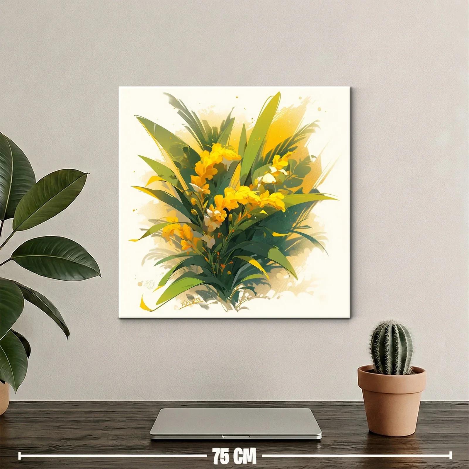 Cuadro con ramo vibrante de flores amarillas y follaje verde — miniatura 2