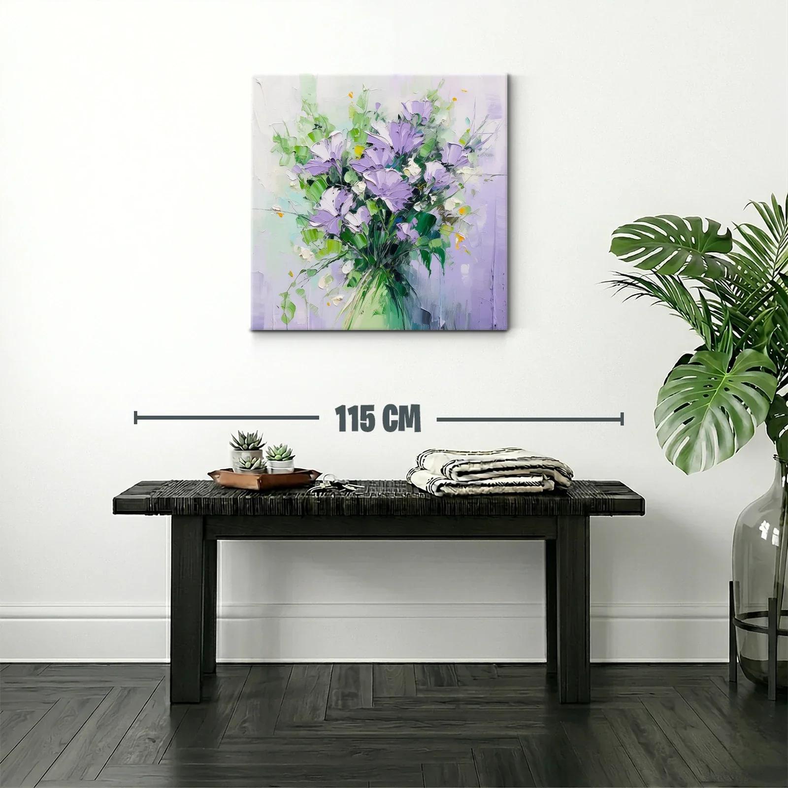 Cuadro moderno con ramo floral en tonos lilas y verdes — miniatura 2