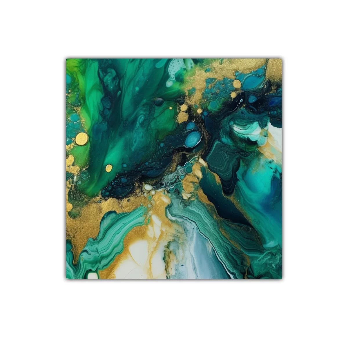 Arte abstracto en tonos verdes y dorados vibrantes