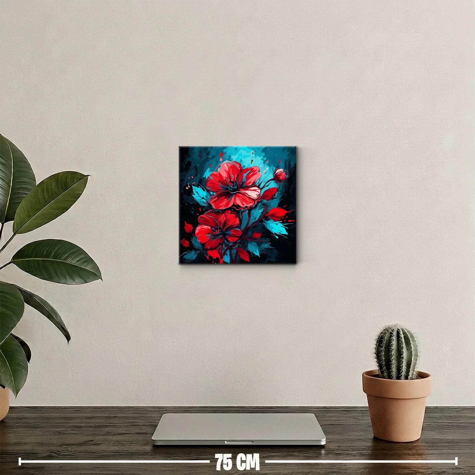 Flor roja vibrante sobre fondo azul intenso y negro — miniatura 2