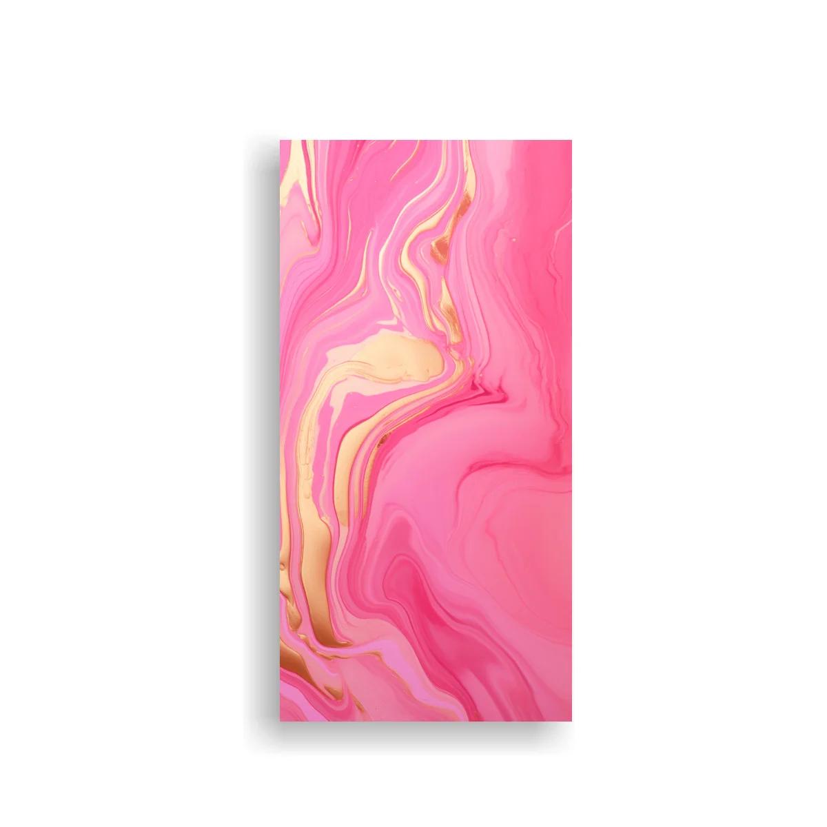 Cuadro patrón marmolado rosa con vetas fluidas y franja cálida