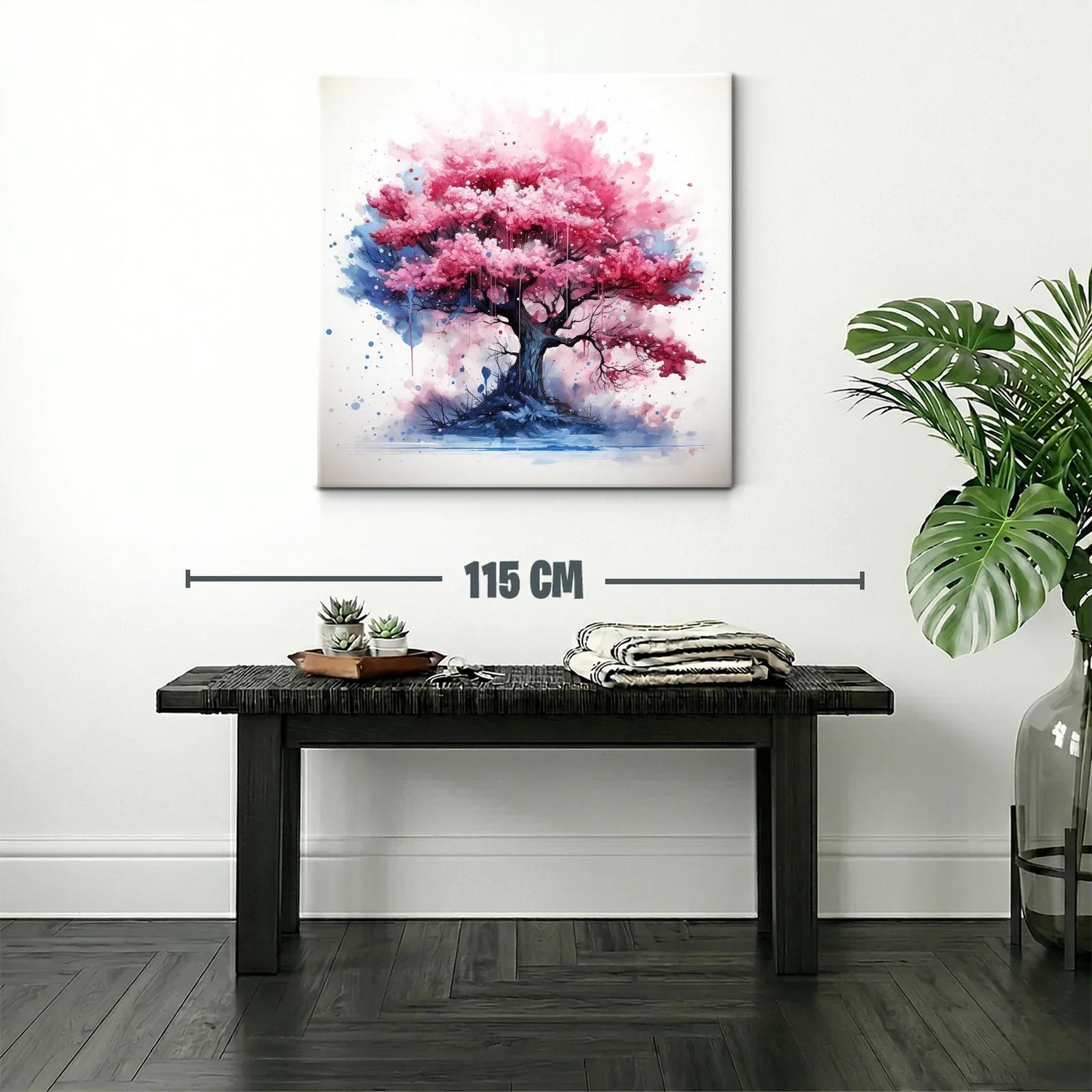 Árbol en tonos rosas vibrantes con fondo azul y blanco — miniatura 2