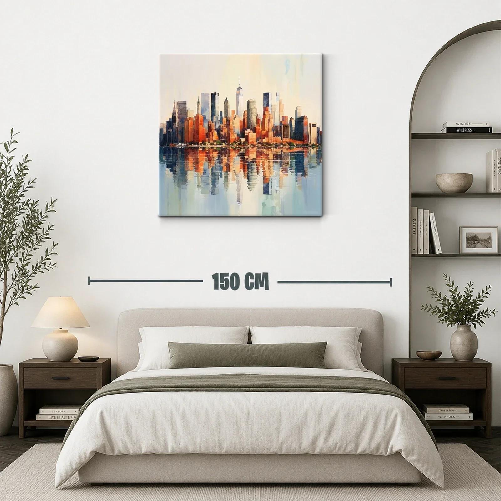 Atardecer sobre el horizonte urbano con reflejo en agua — miniatura 3