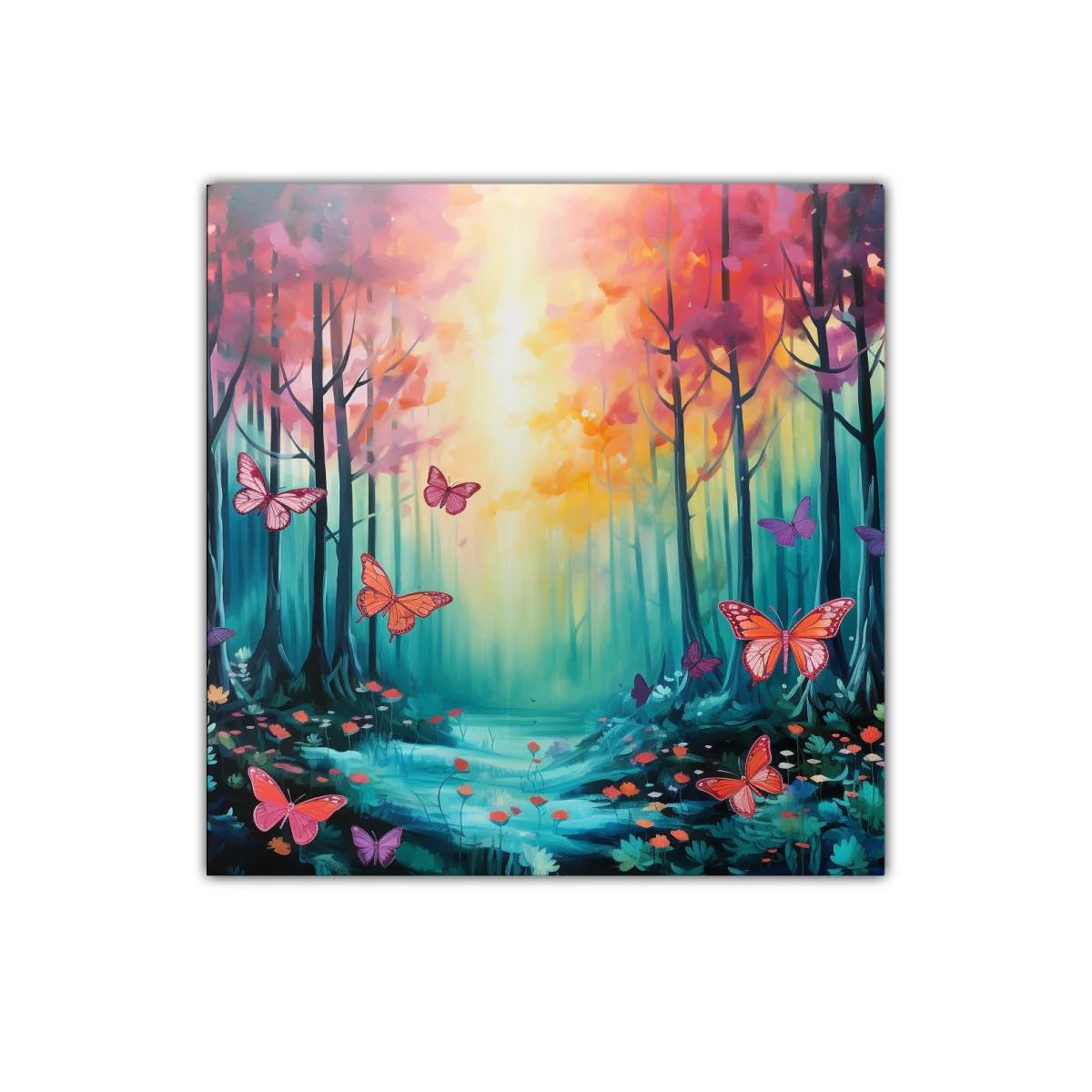 Bosque encantado lleno de mariposas coloridas y luz mágica