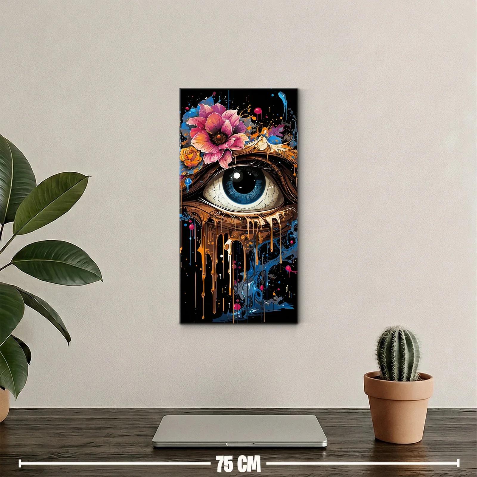 Cuadro ojo azul con pestañas marcadas y flores — miniatura 2