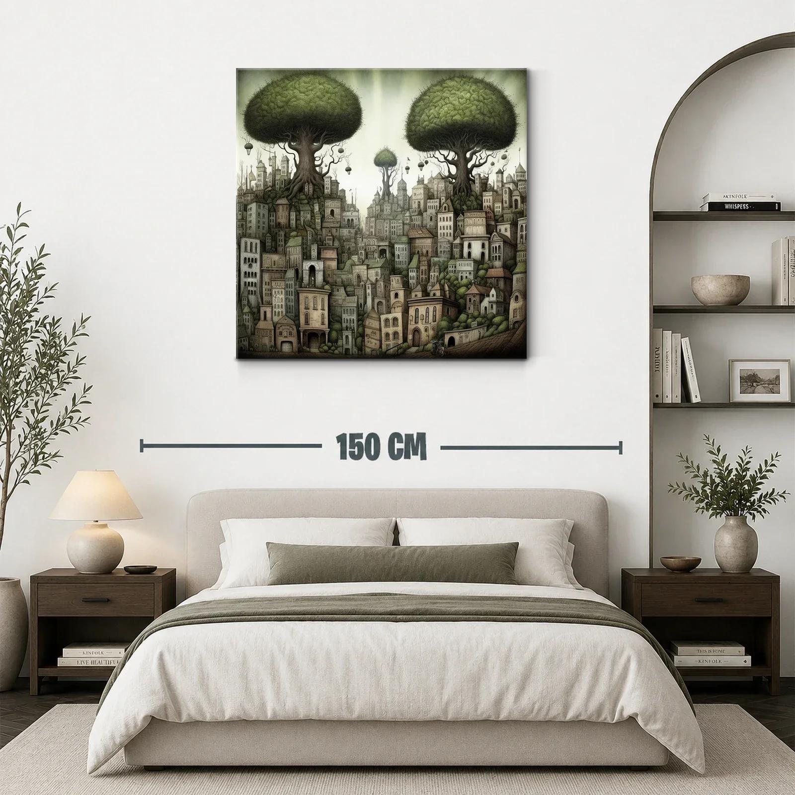Ciudad entre árboles gigantes con atmósfera onírica — miniatura 3