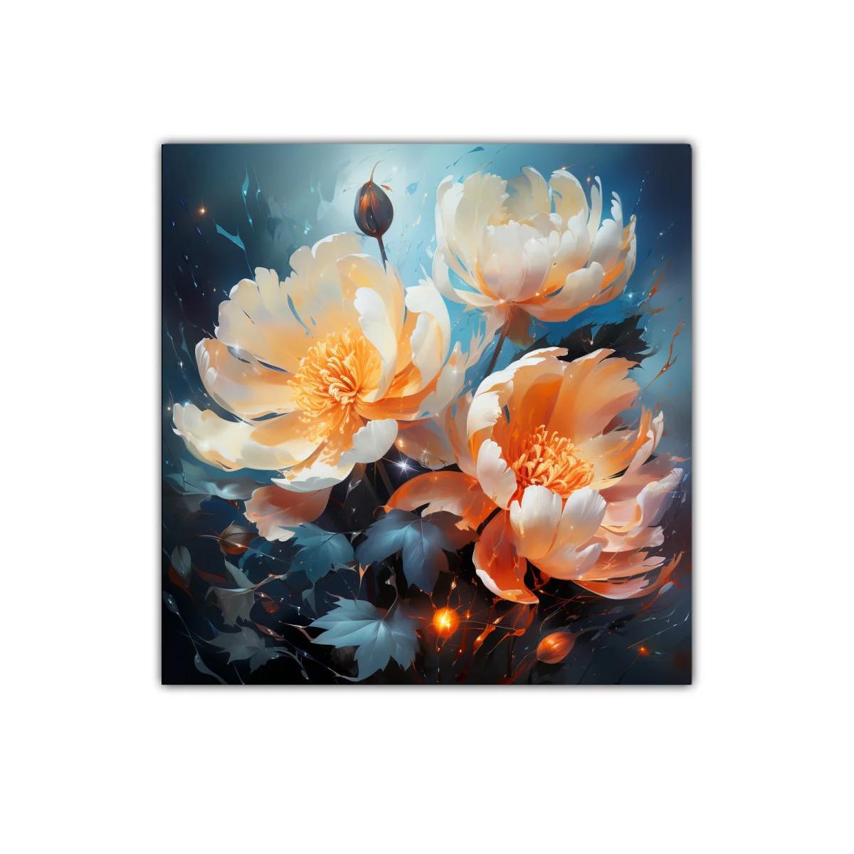 Flores etéreas en tonos cálidos y fríos contrastantes