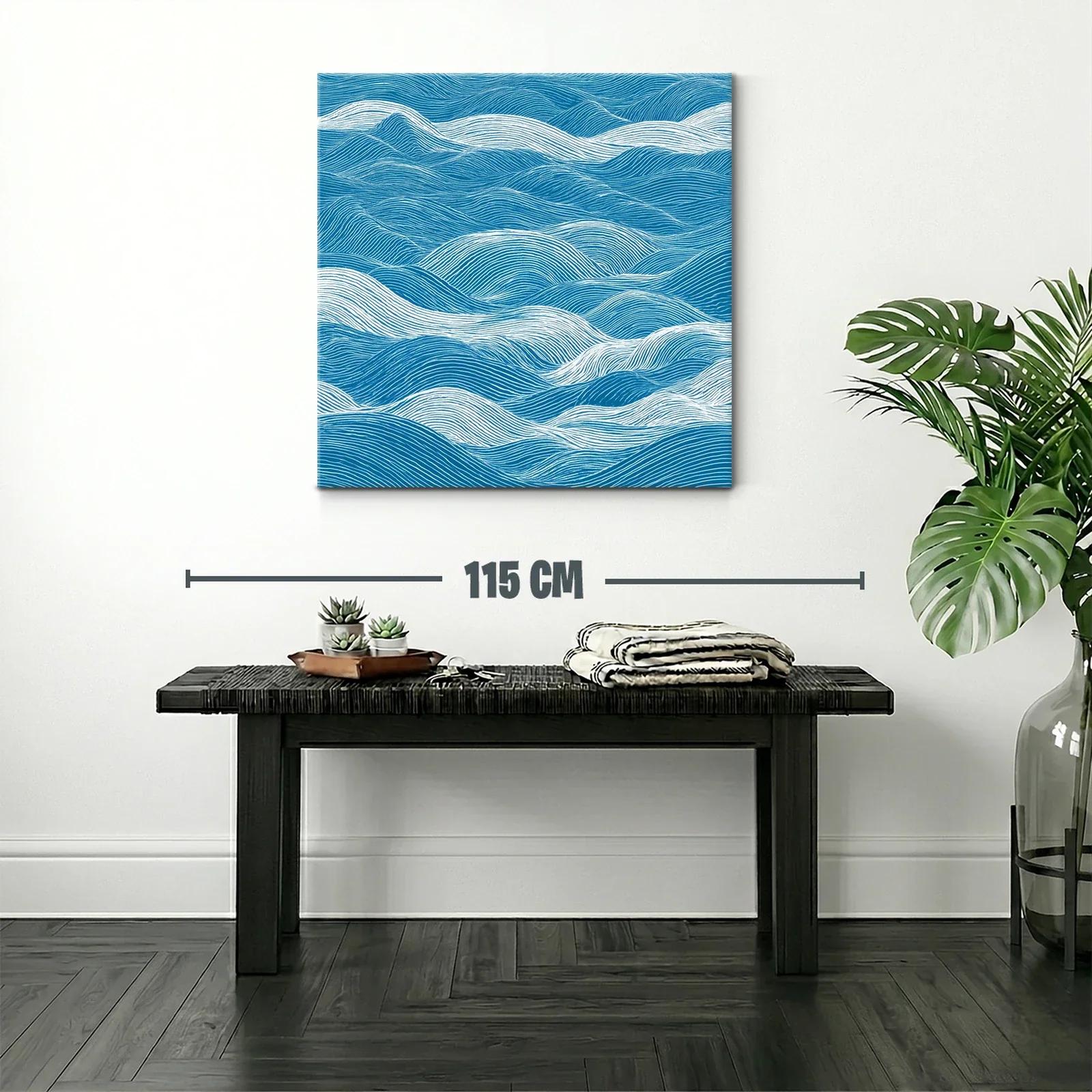 Cuadro Abstracto con Ondas en Tonos Azul y Blanco — miniatura 2