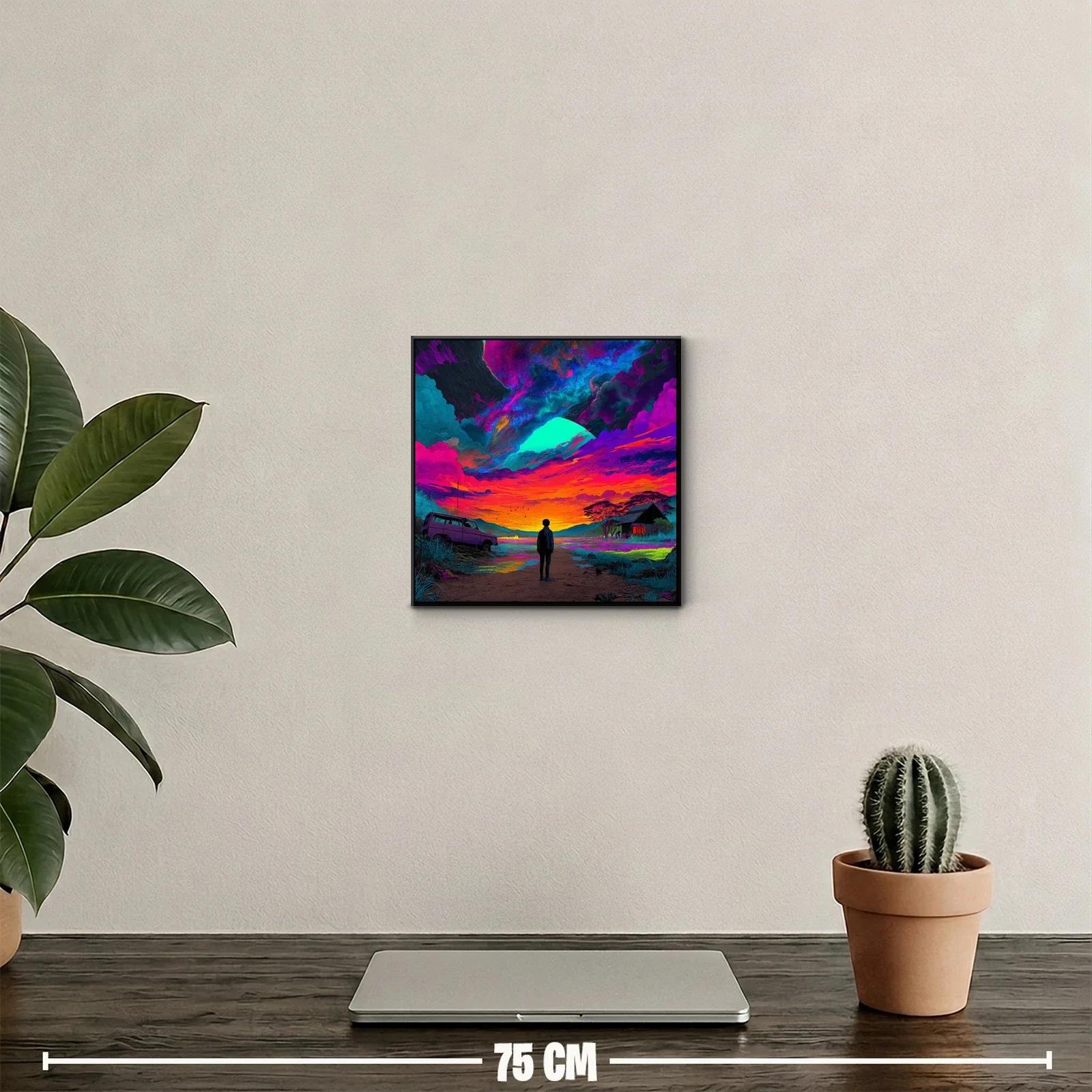 Paisaje surrealista con cielo vibrante y figura solitaria — miniatura 2