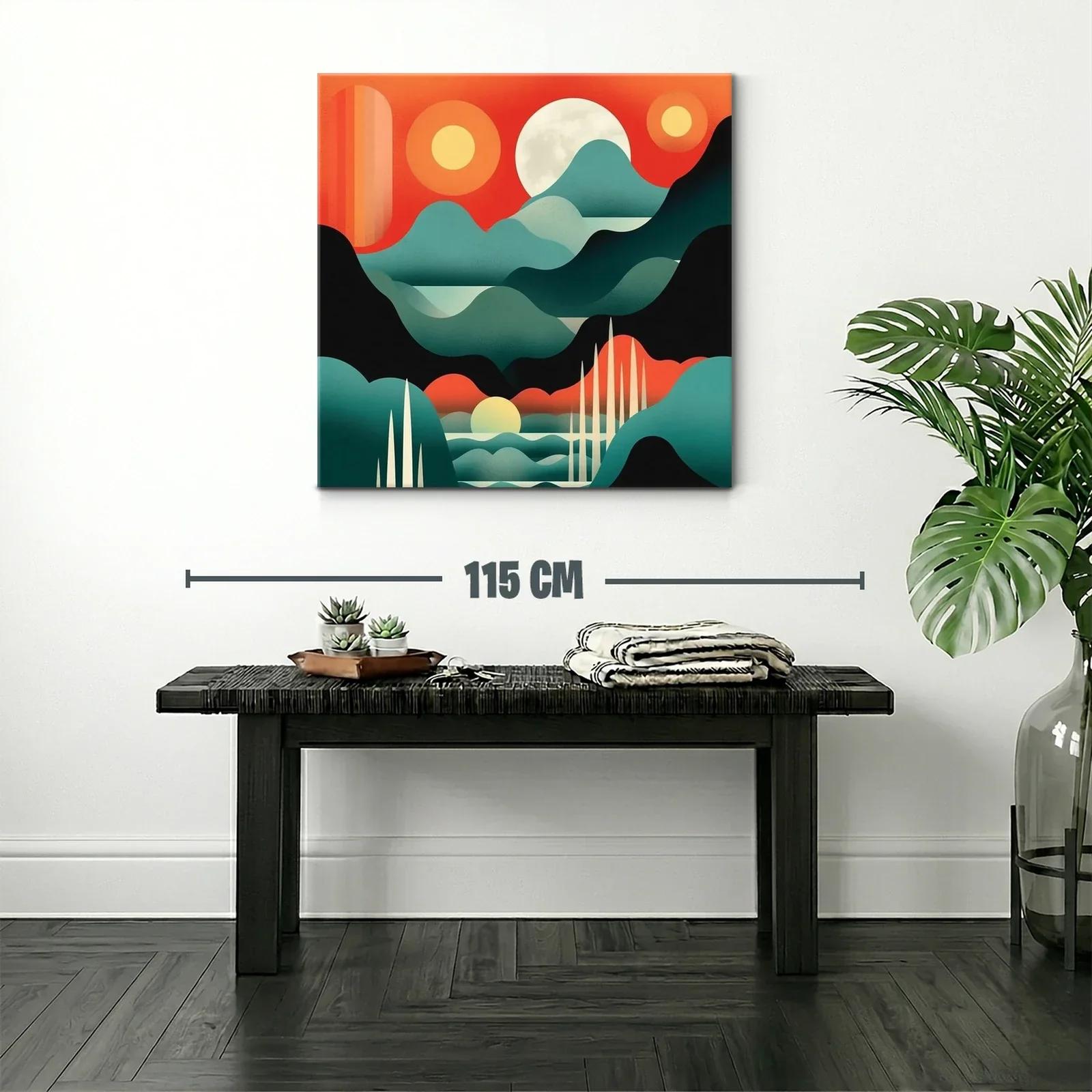 Cuadro moderno con paisaje abstracto y sol brillante — miniatura 2