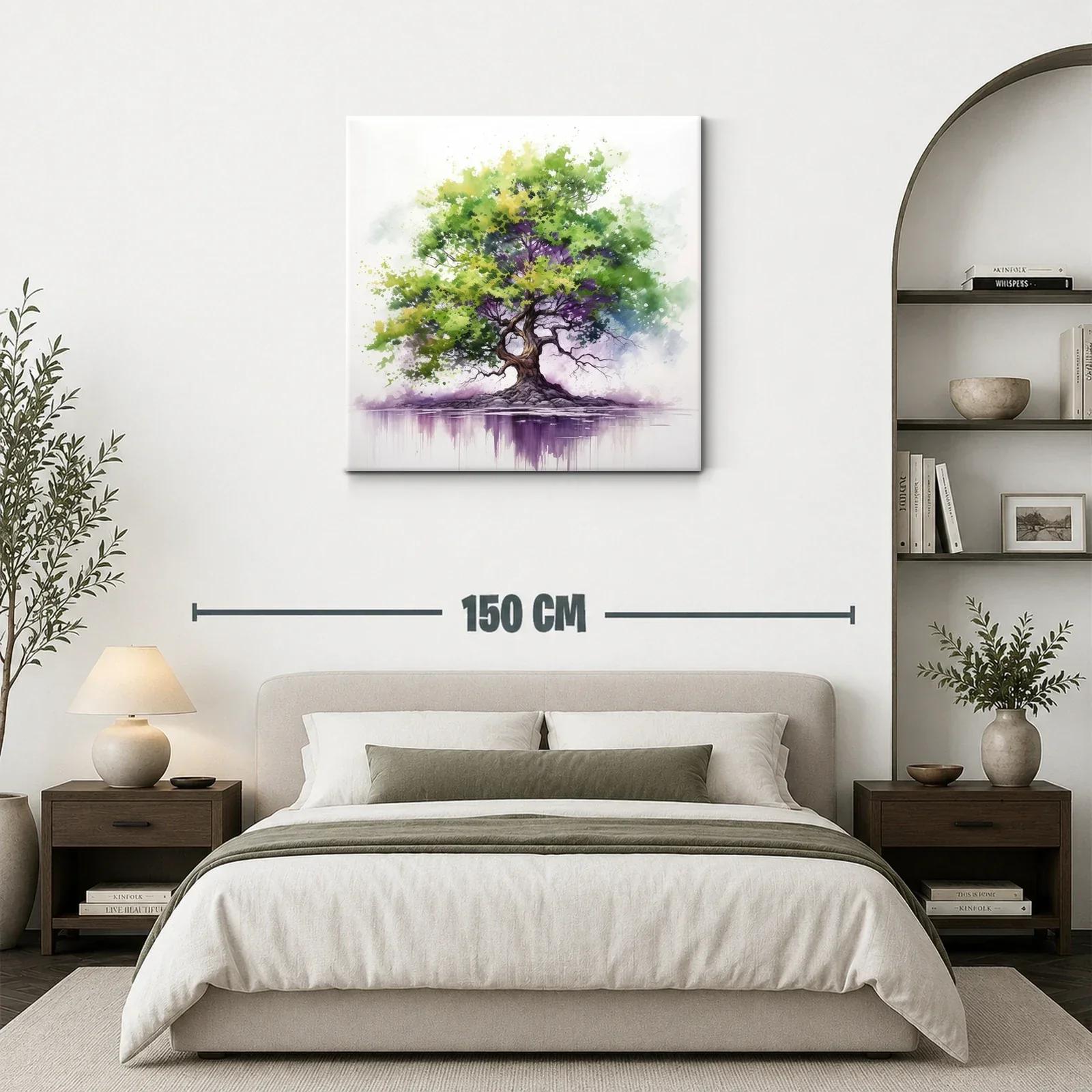Árbol vibrante con tonos verdes y morados sobre reflejo acuático — miniatura 3