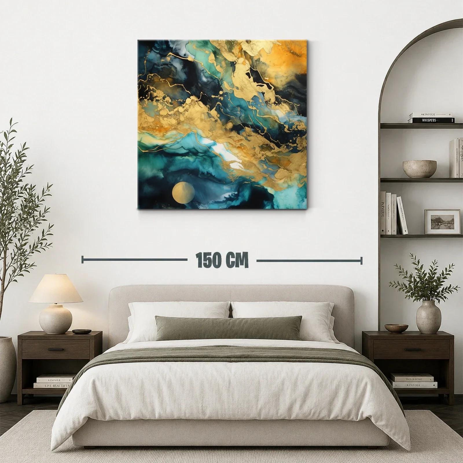 Cuadro abstracto con tonos dorados y azules intensos — miniatura 3
