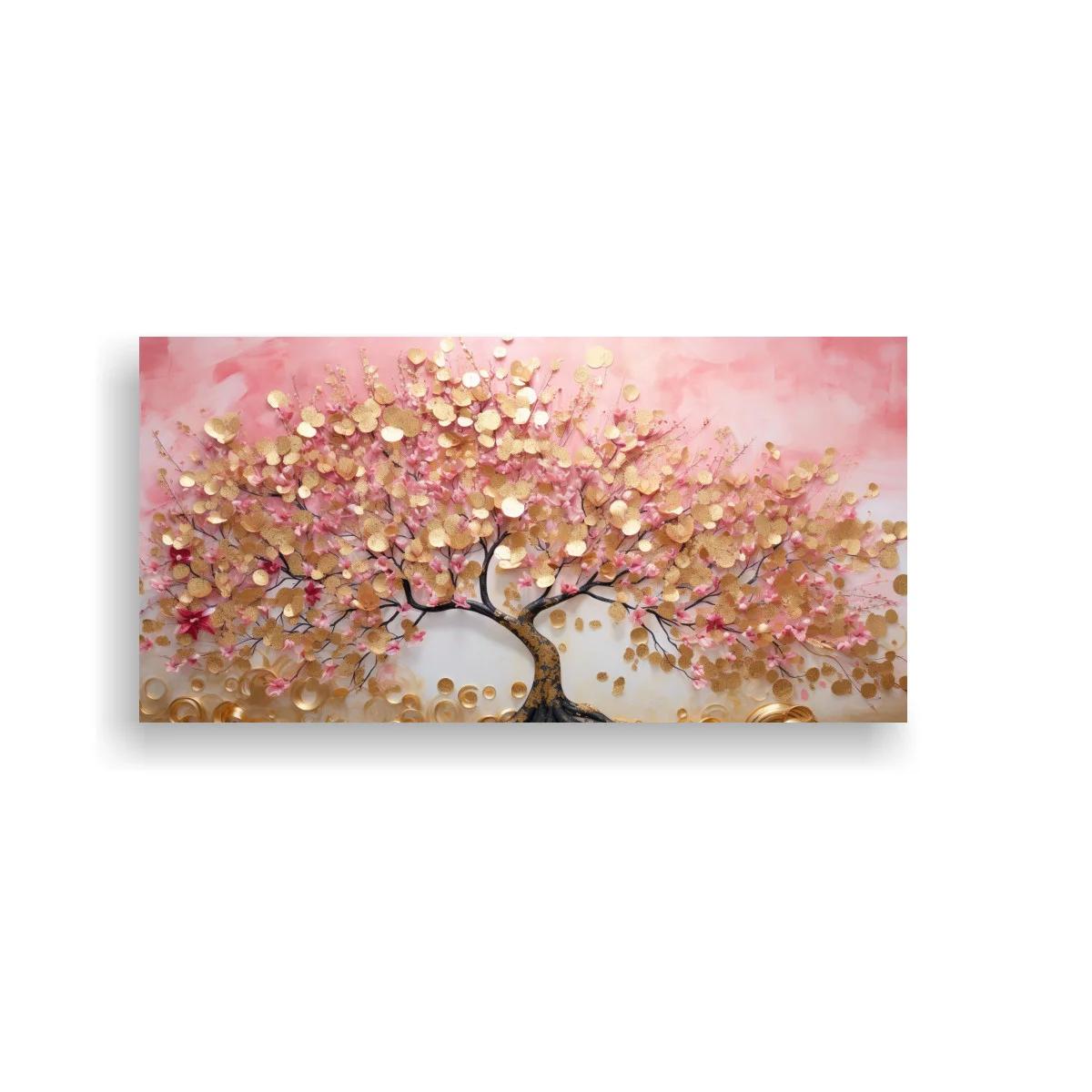 Cuadro árbol de la vida con ramas extendidas y tonos rosados