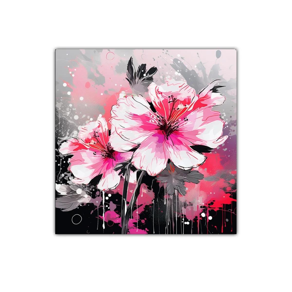 Flores vibrantes en tonos rosas y grises modernos