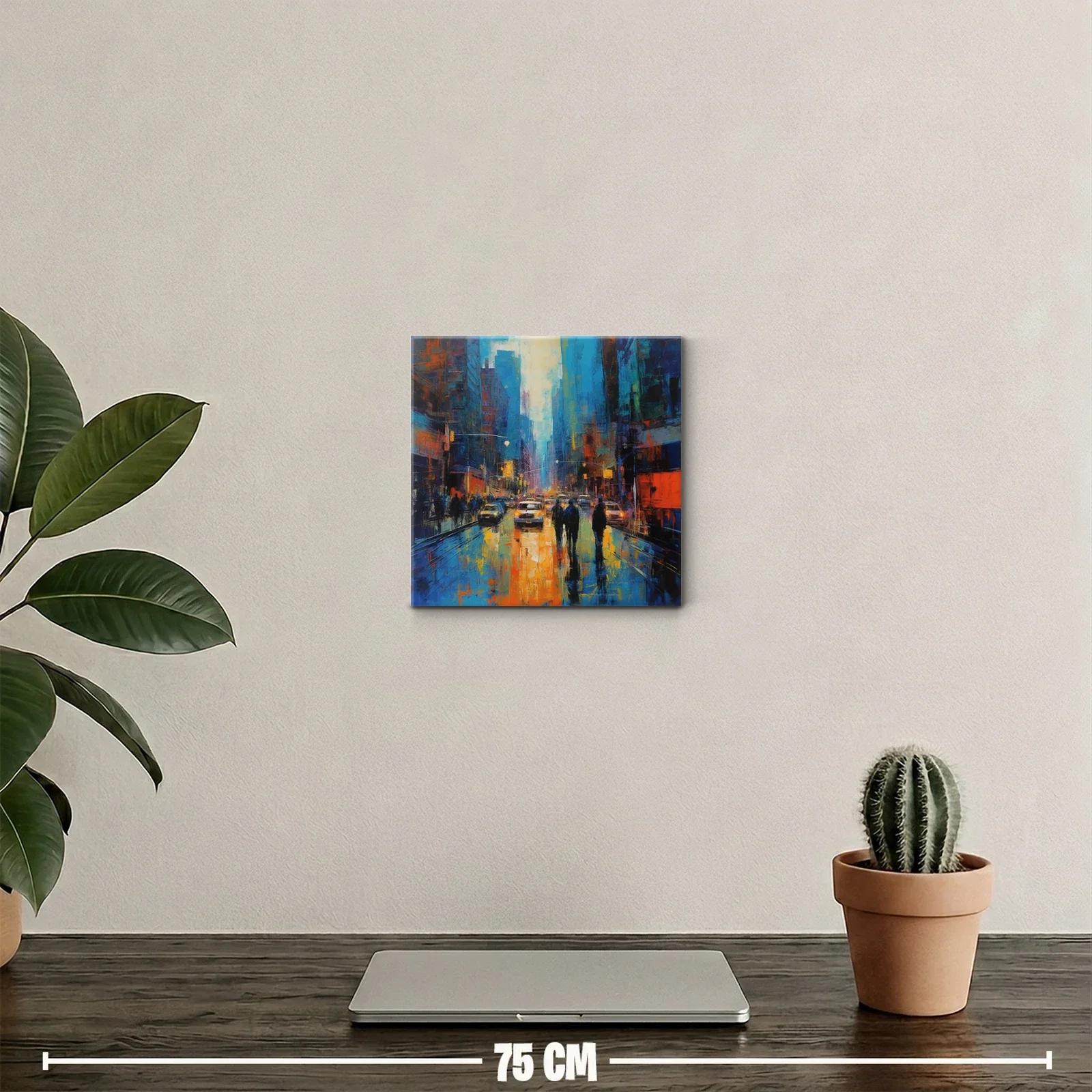 Cuadro urbano con reflejos vibrantes y siluetas en la noche — miniatura 2