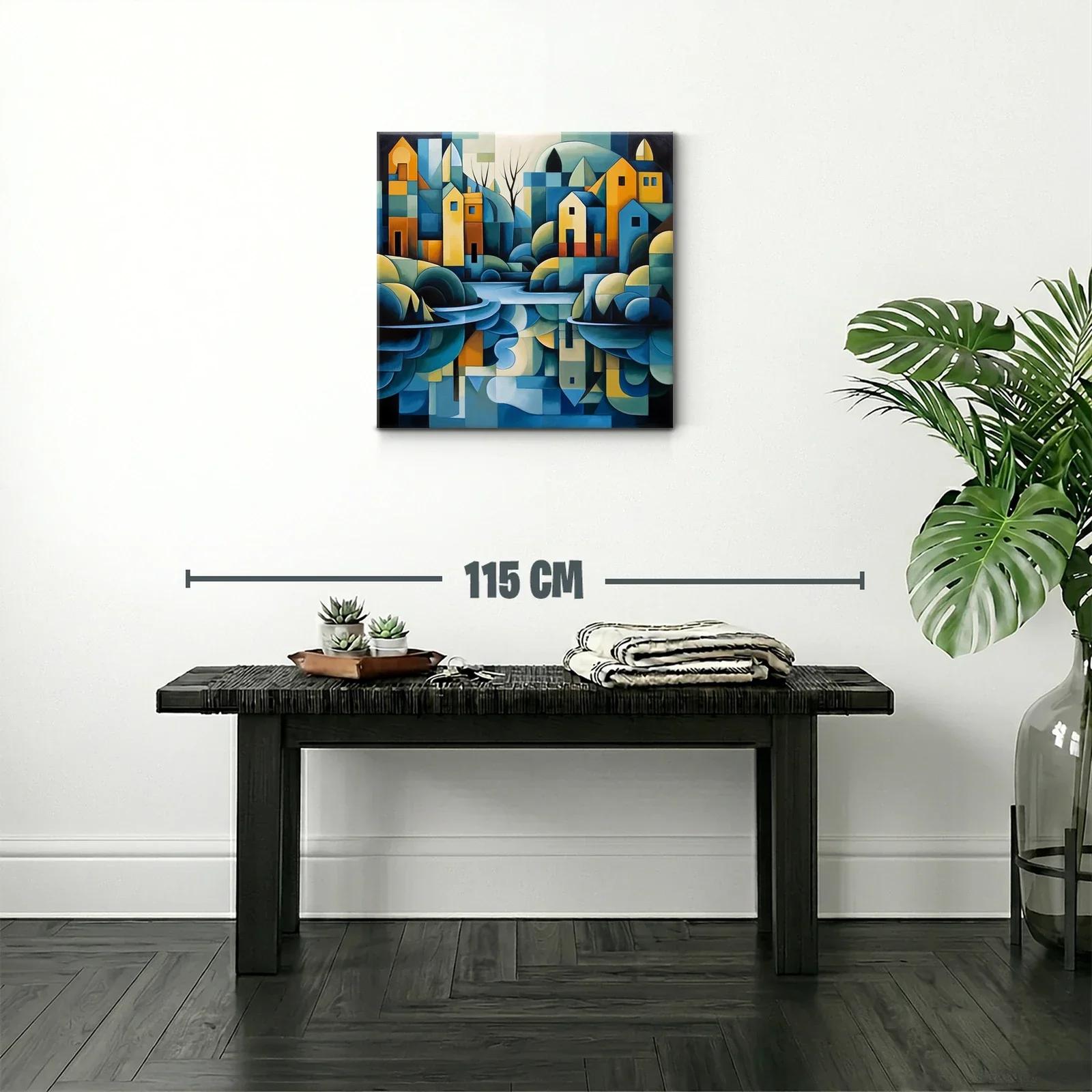Paisaje urbano abstracto con reflejos en tonos azules y ocres — miniatura 2