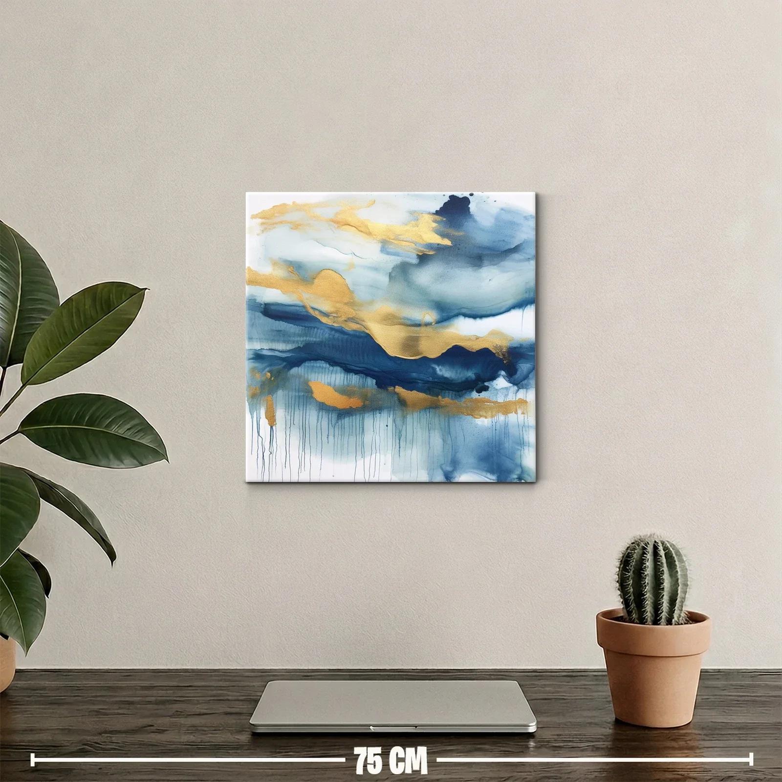 Cuadro abstracto con tonos azules y dorados elegantes — miniatura 2
