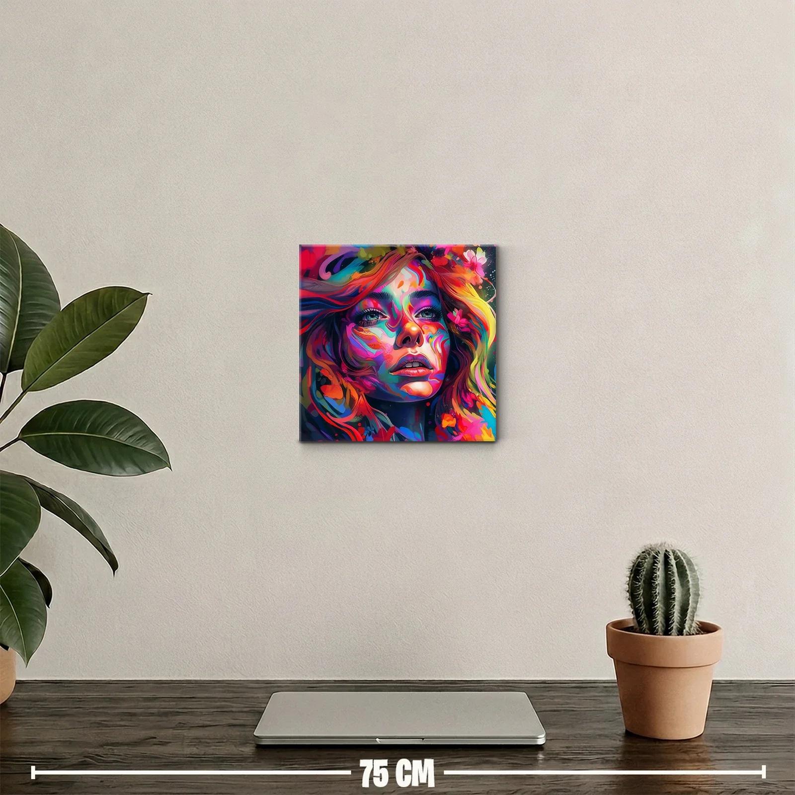 Retrato vibrante con explosión de colores intensos y detalles florales — miniatura 2