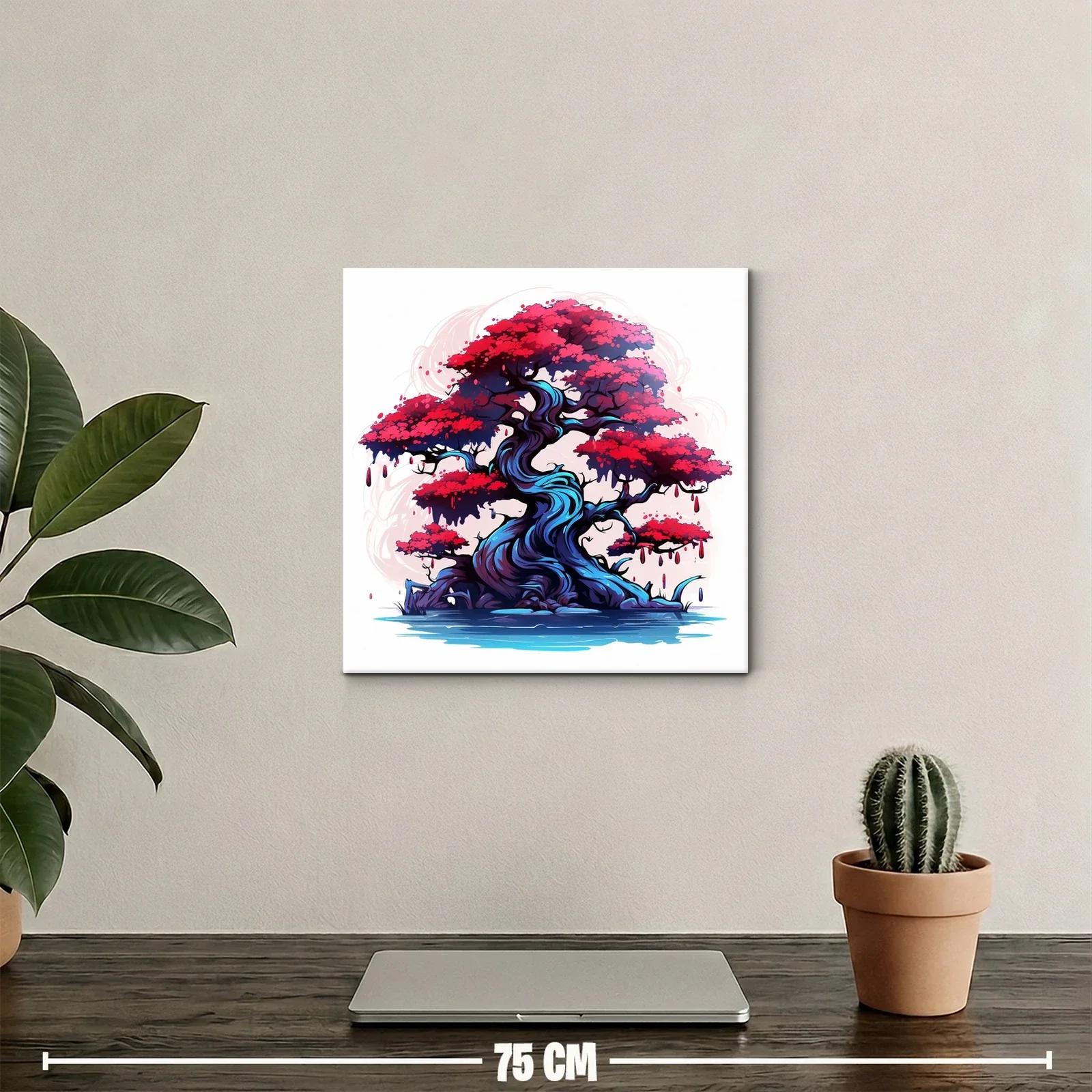 Árbol místico con follaje rojo vibrante y tronco azul intenso — miniatura 2