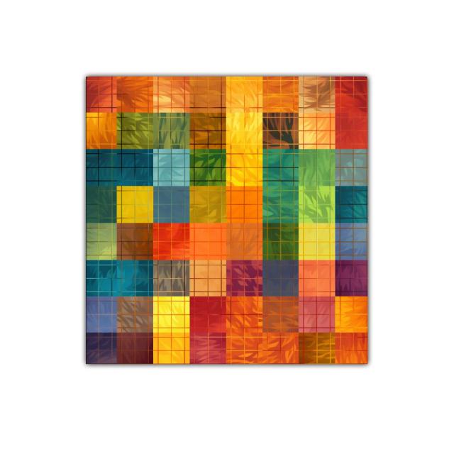 Cuadro abstracto con composición geométrica y colores vivos