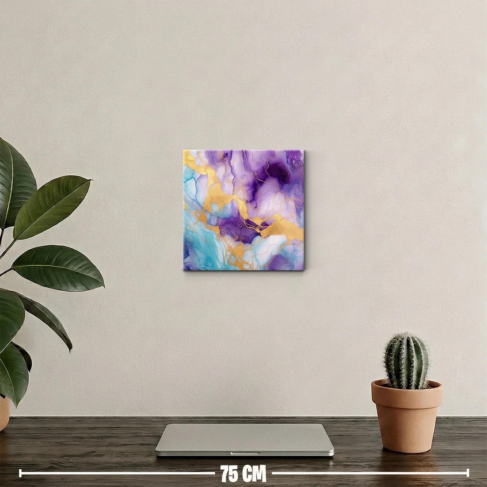 Cuadro abstracto en vibrantes tonos morados y dorados — miniatura 2