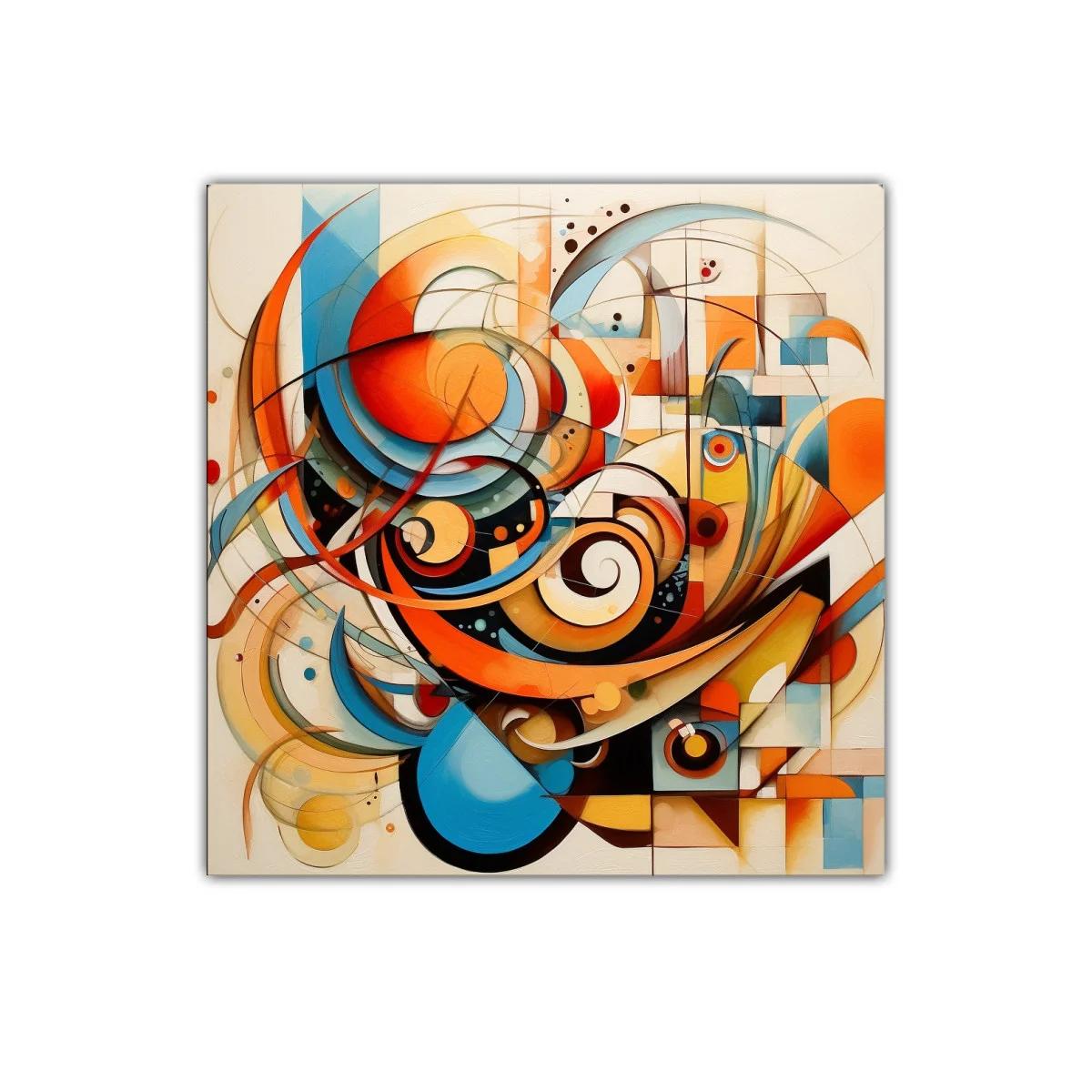 Cuadro abstracción geométrica en tonos cálidos y fríos
