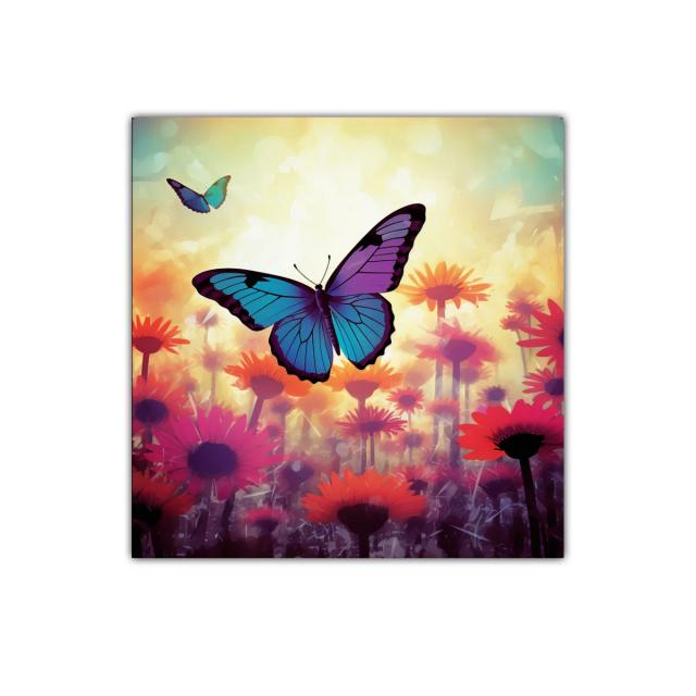 Mariposas vibrantes sobre campo de flores luminosas