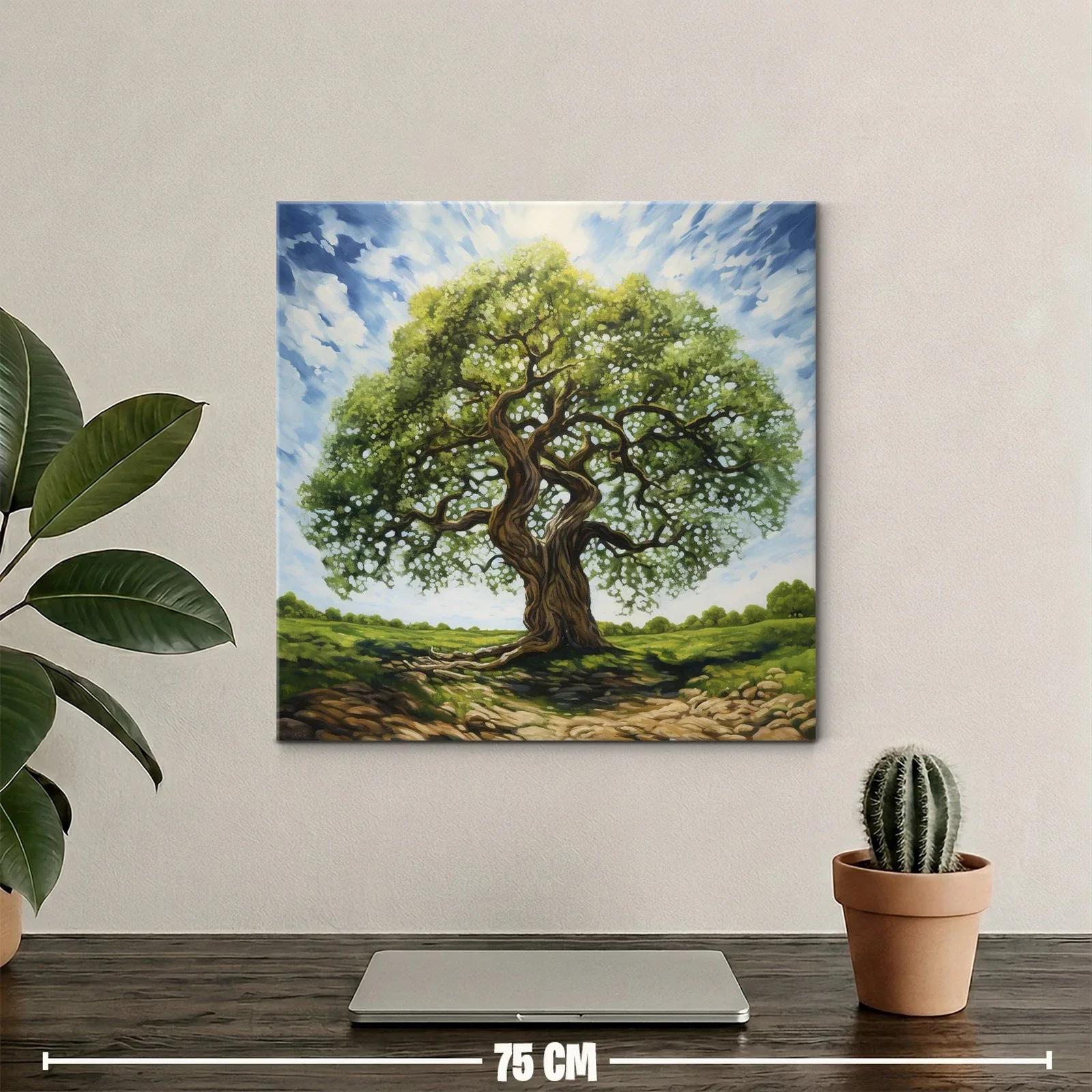 Árbol majestuoso con cielo nublado en paisaje abierto — miniatura 2