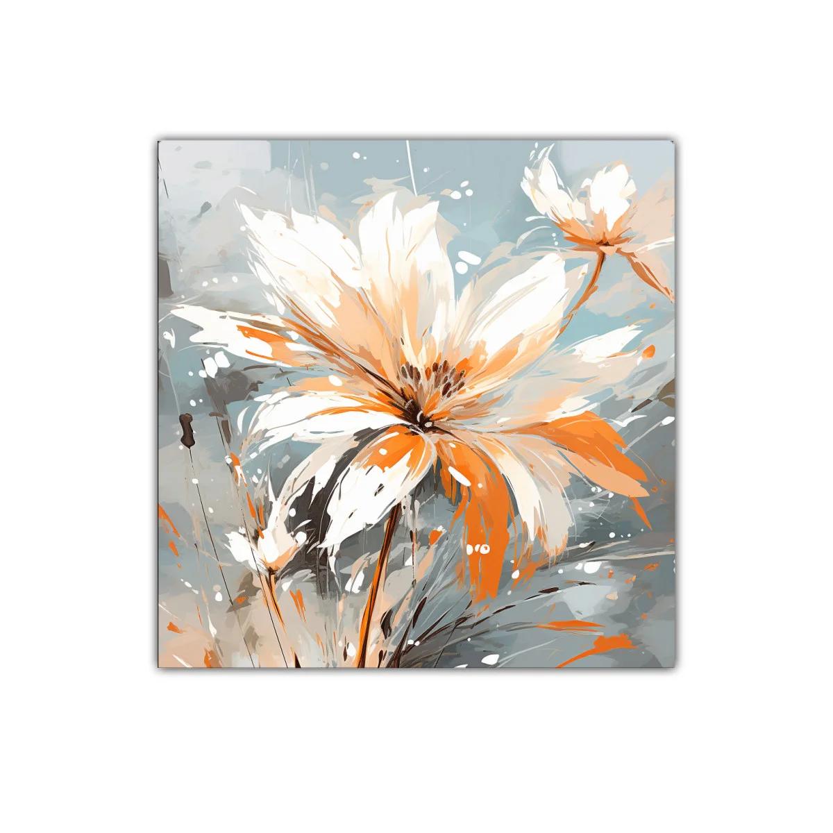 Cuadro floral contemporáneo en tonos naranja y azul — imagen principal