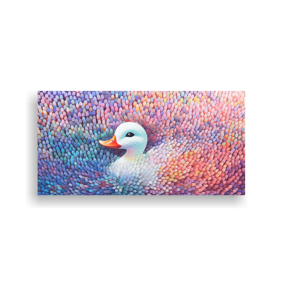 Cuadro pato blanco de pico naranja con remolino texturizado