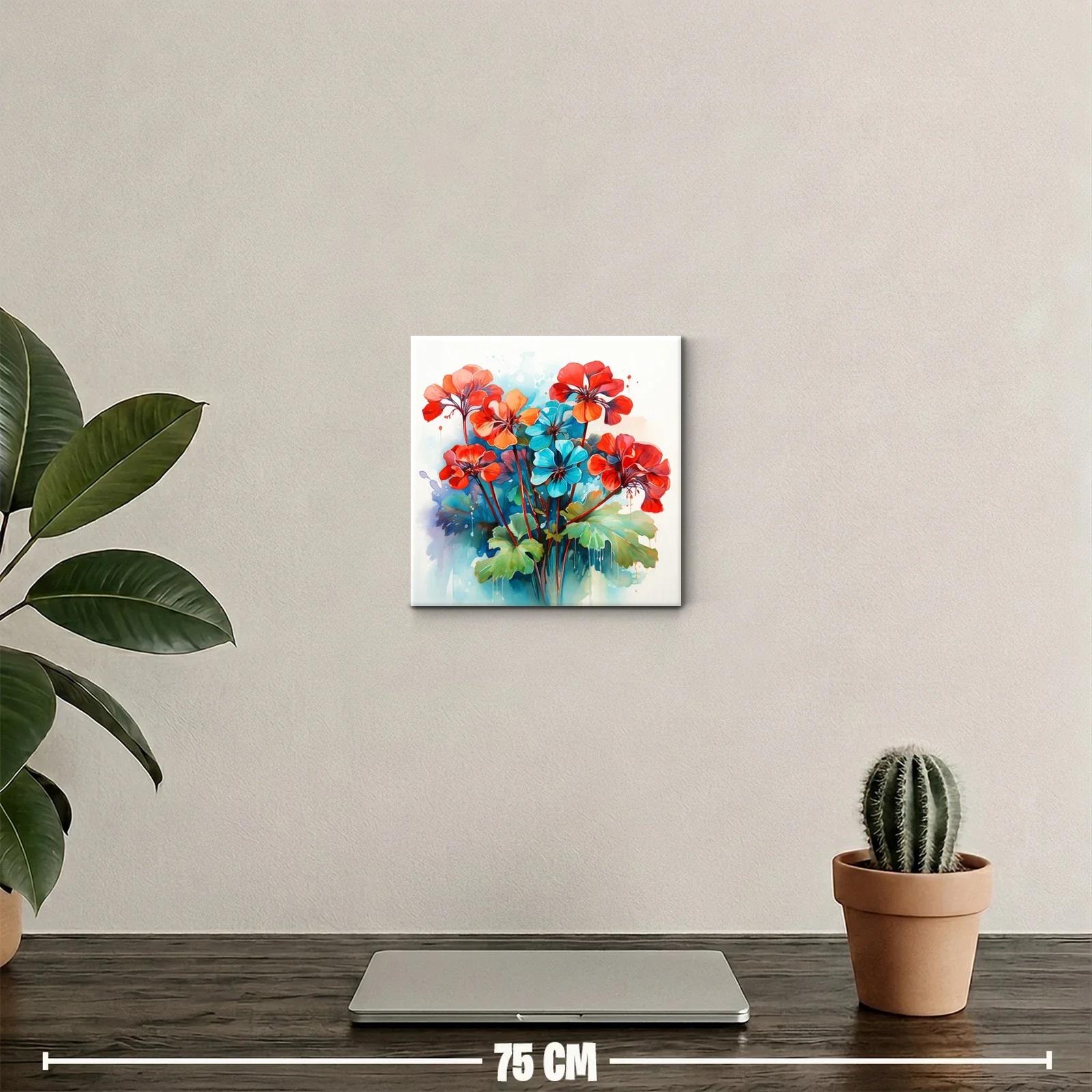 Cuadro decorativo flores vibrantes en tonos rojos y azules — miniatura 2