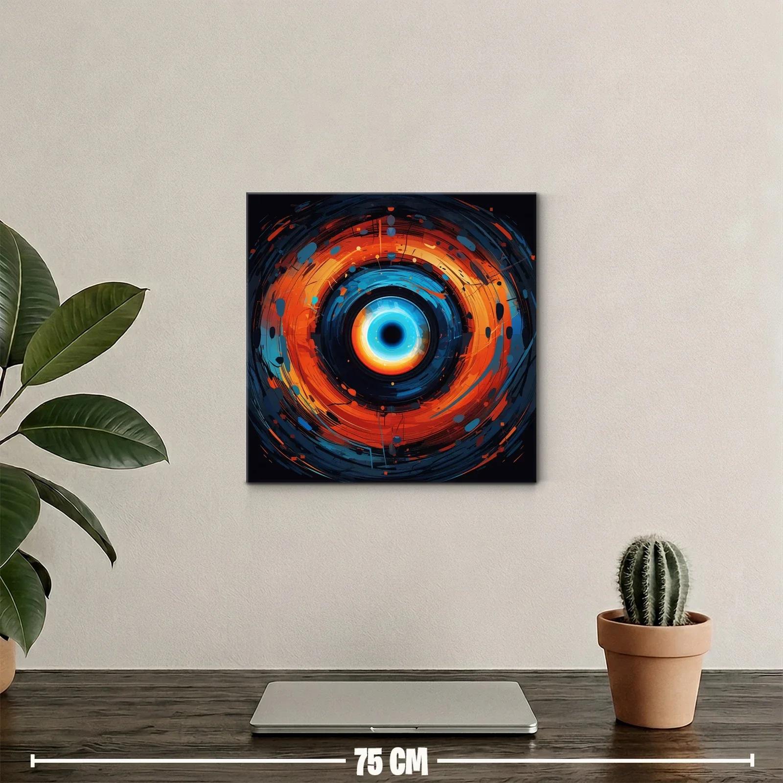 Cuadro abstracto con espiral vibrante en tonos azules y naranjas — miniatura 2