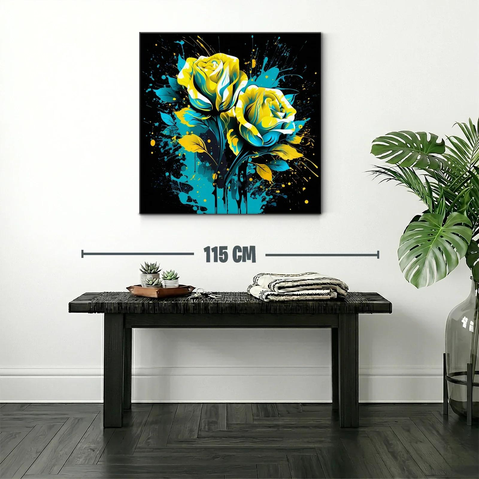 Rosas vibrantes en azul y amarillo sobre fondo oscuro — miniatura 2