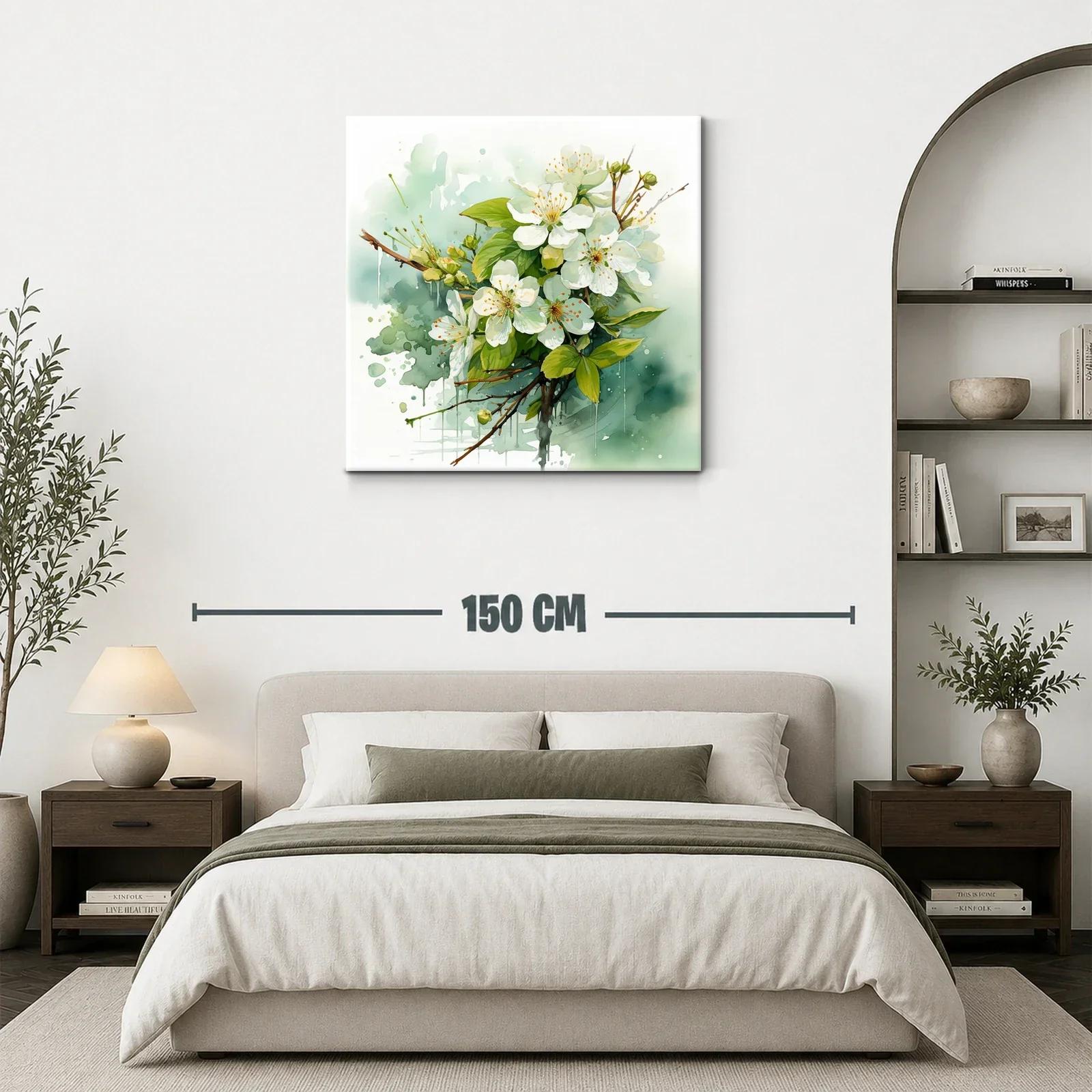 Cuadro con flores blancas y hojas verdes en composición delicada — miniatura 3